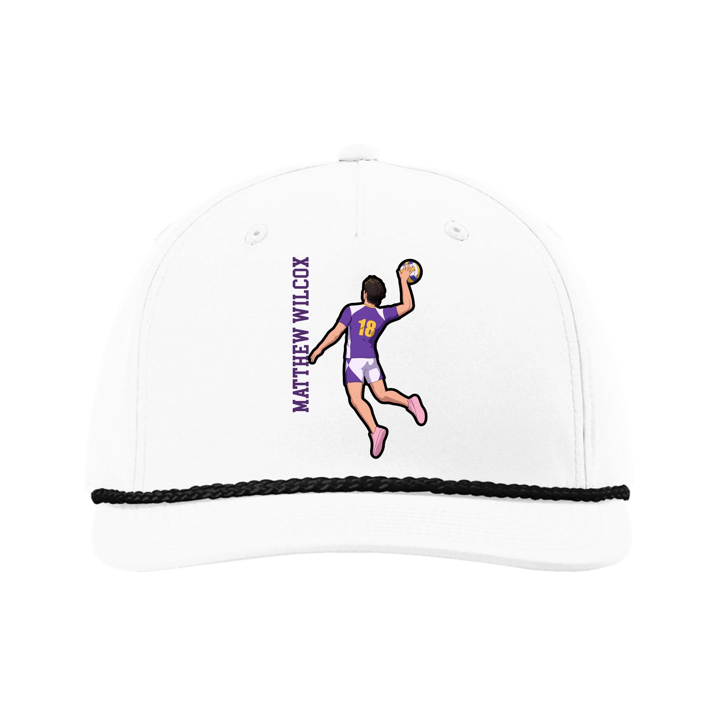 Five-Panel Classic Rope Cap — Name Vertical in White