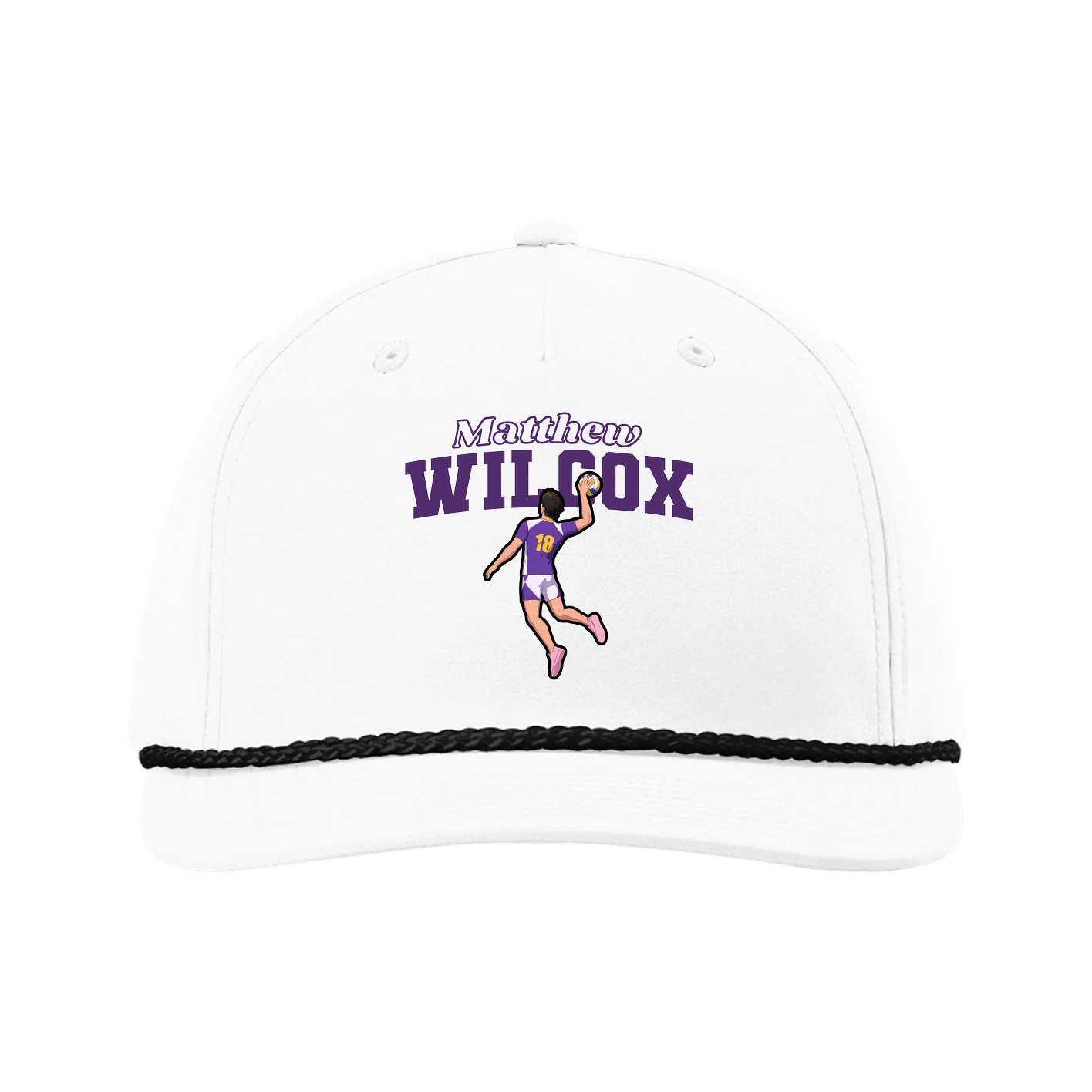 Five-Panel Classic Rope Cap — Name Arch in White