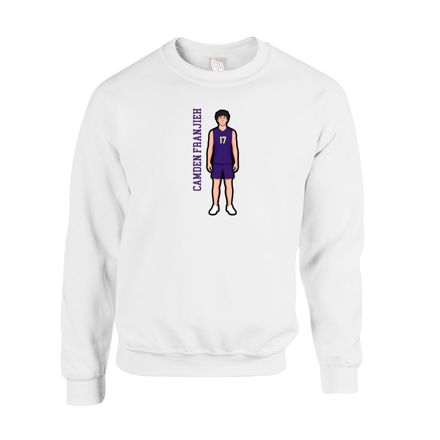 Fleece Crew — Name Vertical in White