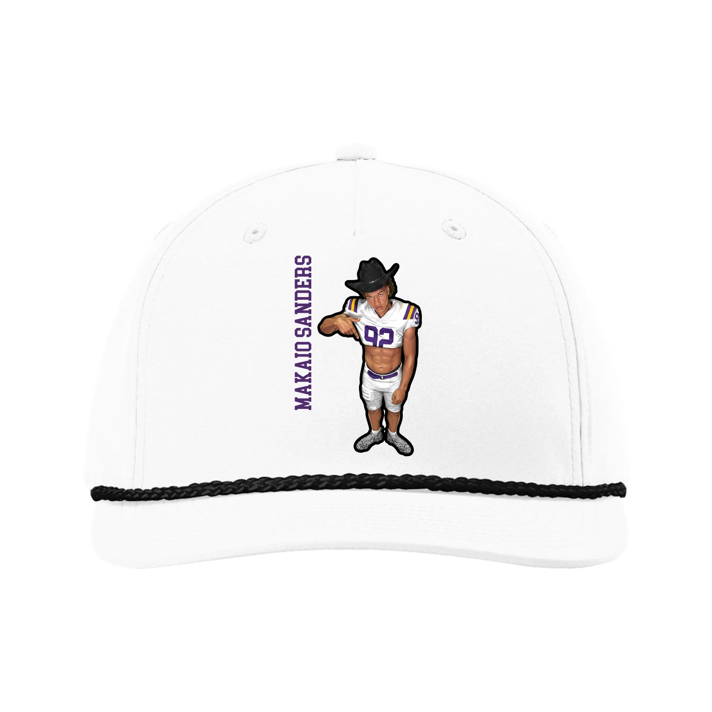 Five-Panel Classic Rope Cap — Name Vertical in White
