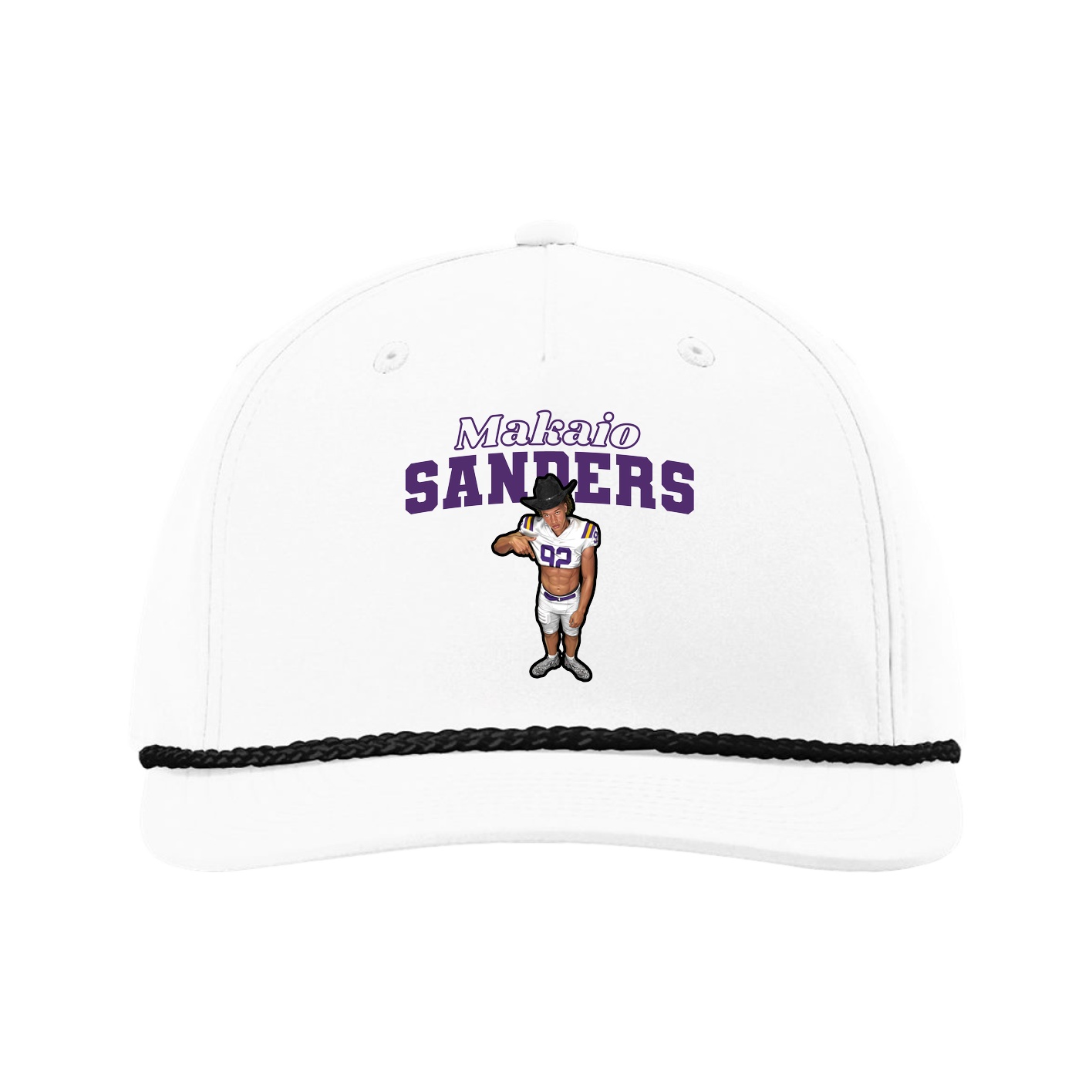 Five-Panel Classic Rope Cap — Name Arch in White