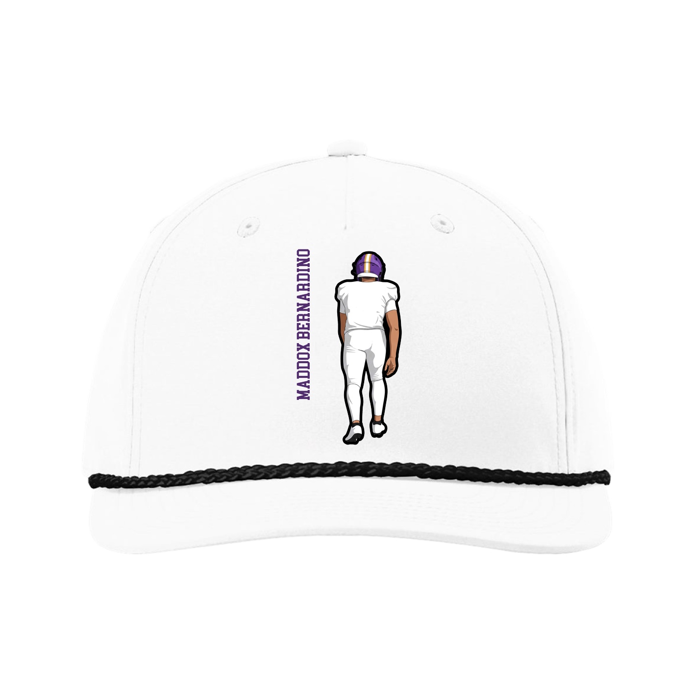 Five-Panel Classic Rope Cap — Name Vertical in White