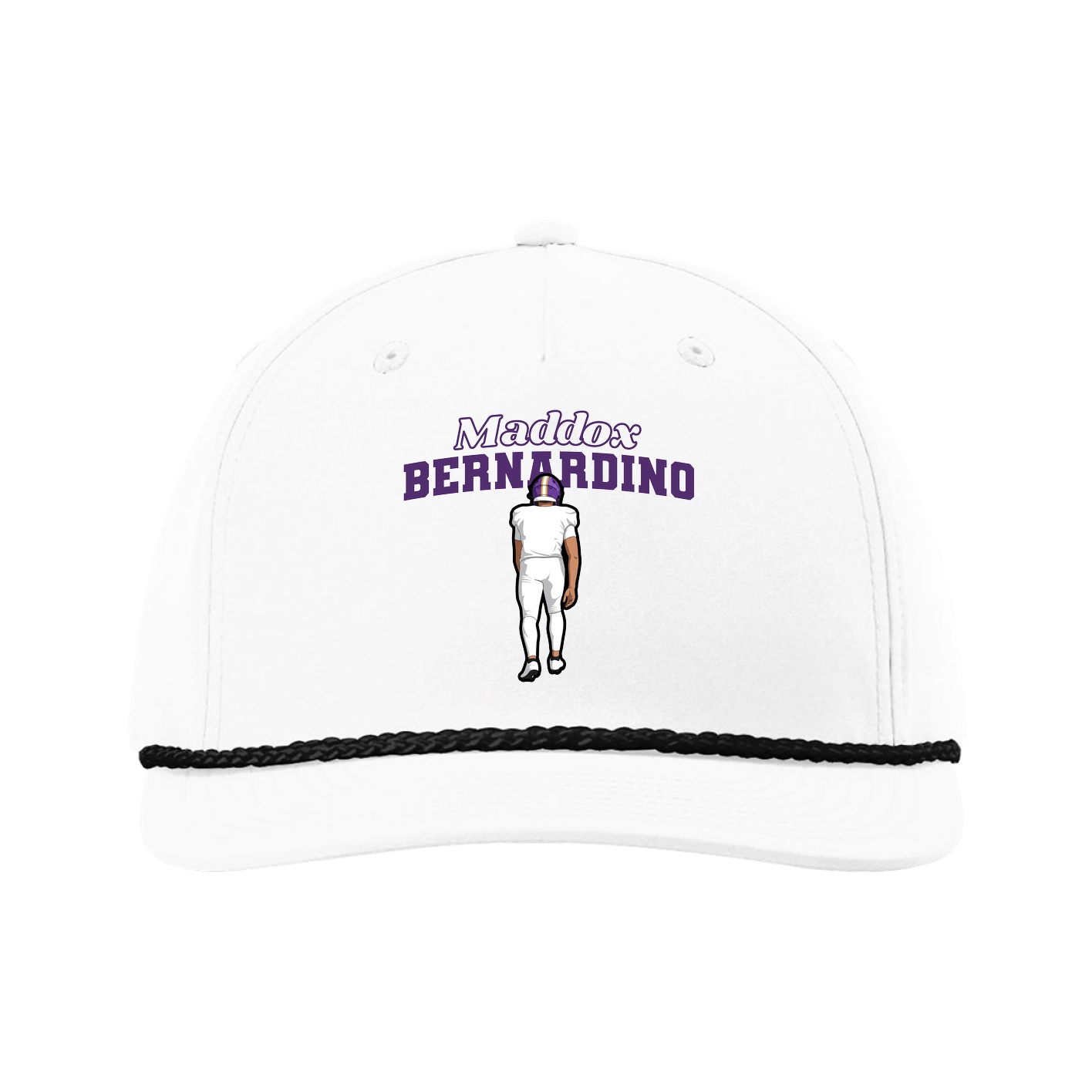 Five-Panel Classic Rope Cap — Name Arch in White
