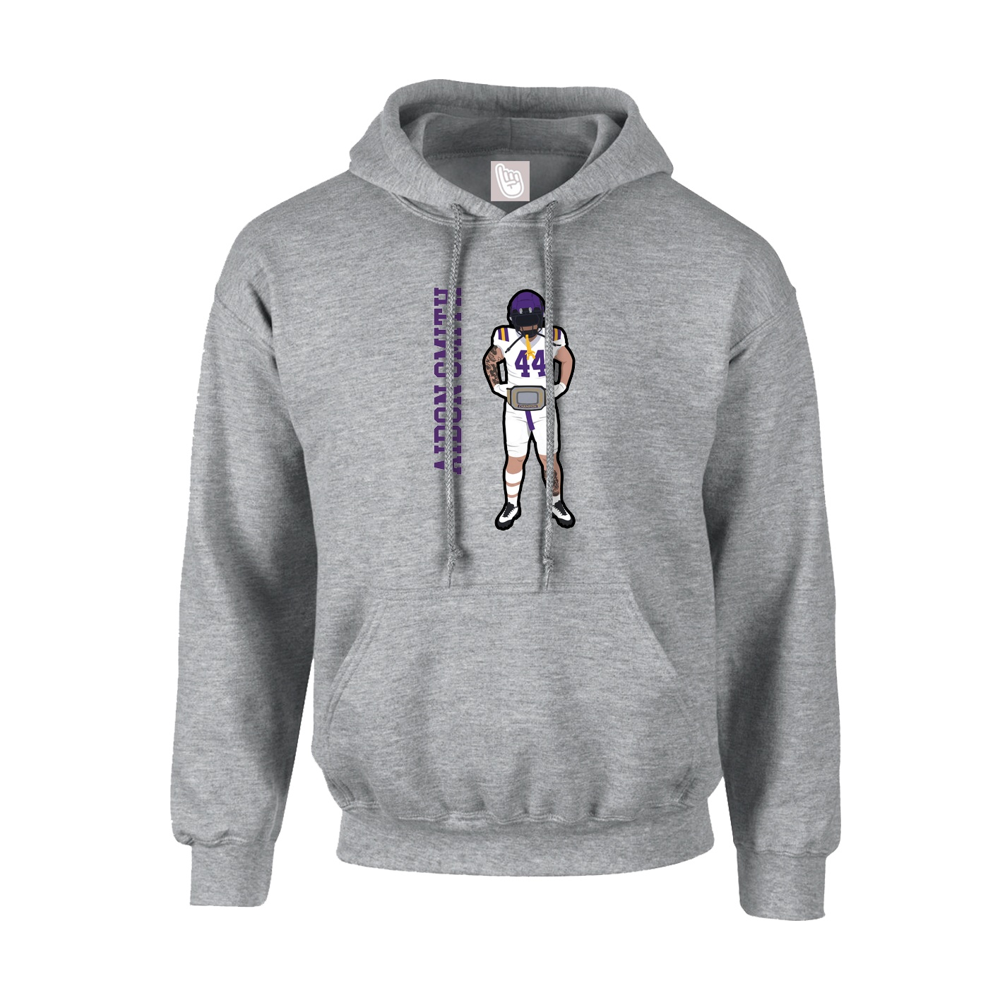 Youth Hoodie — Name Vertical in Grey