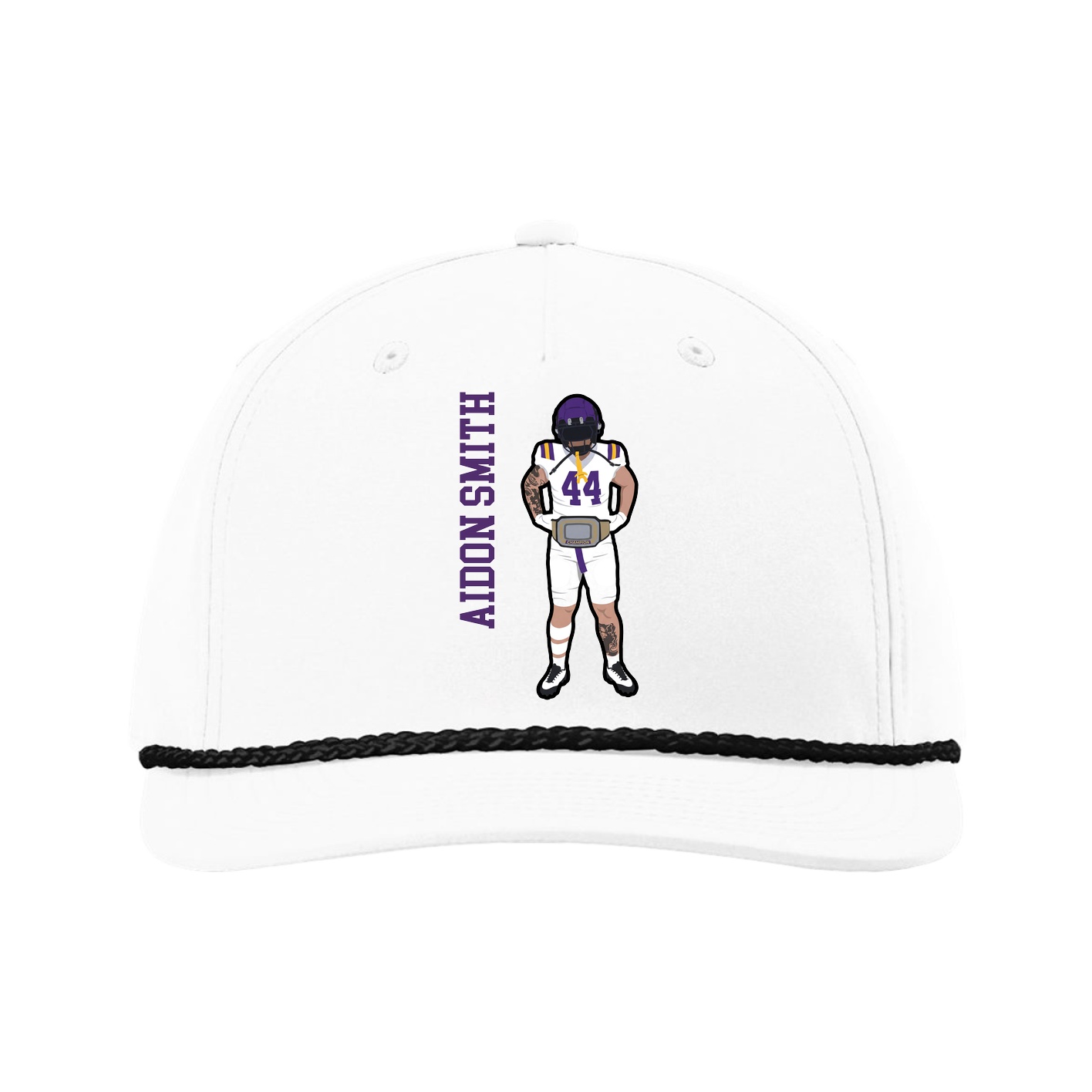 Five-Panel Classic Rope Cap — Name Vertical in White