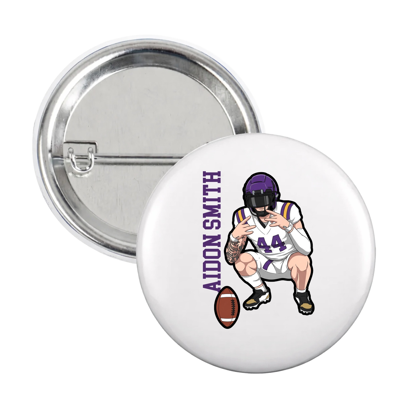 Game Day Button — Name Vertical in White