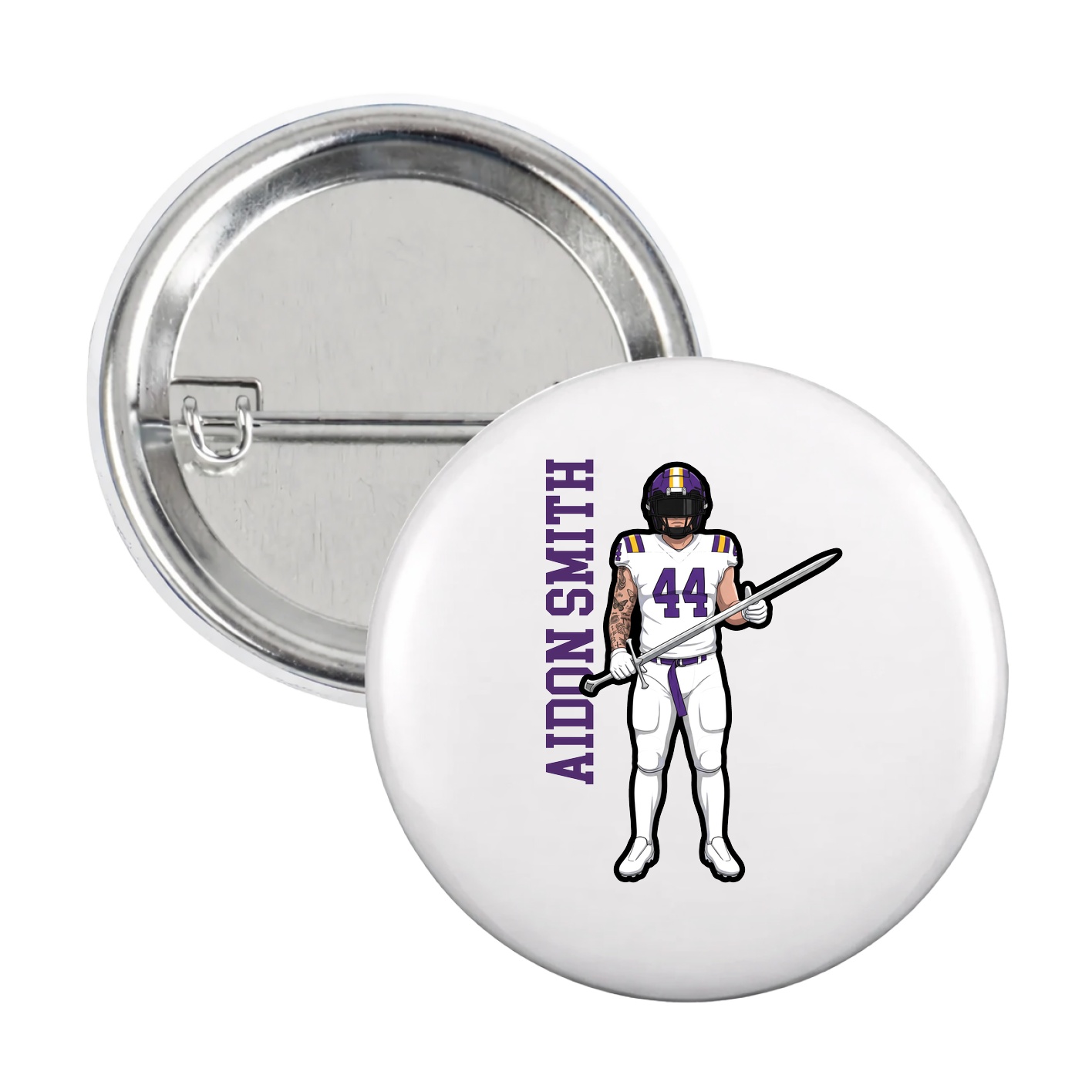 Game Day Button — Name Vertical in White