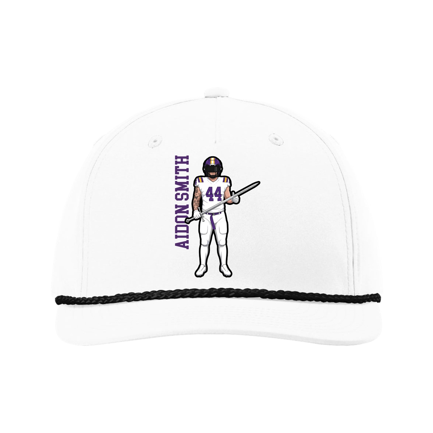 Five-Panel Classic Rope Cap — Name Vertical in White