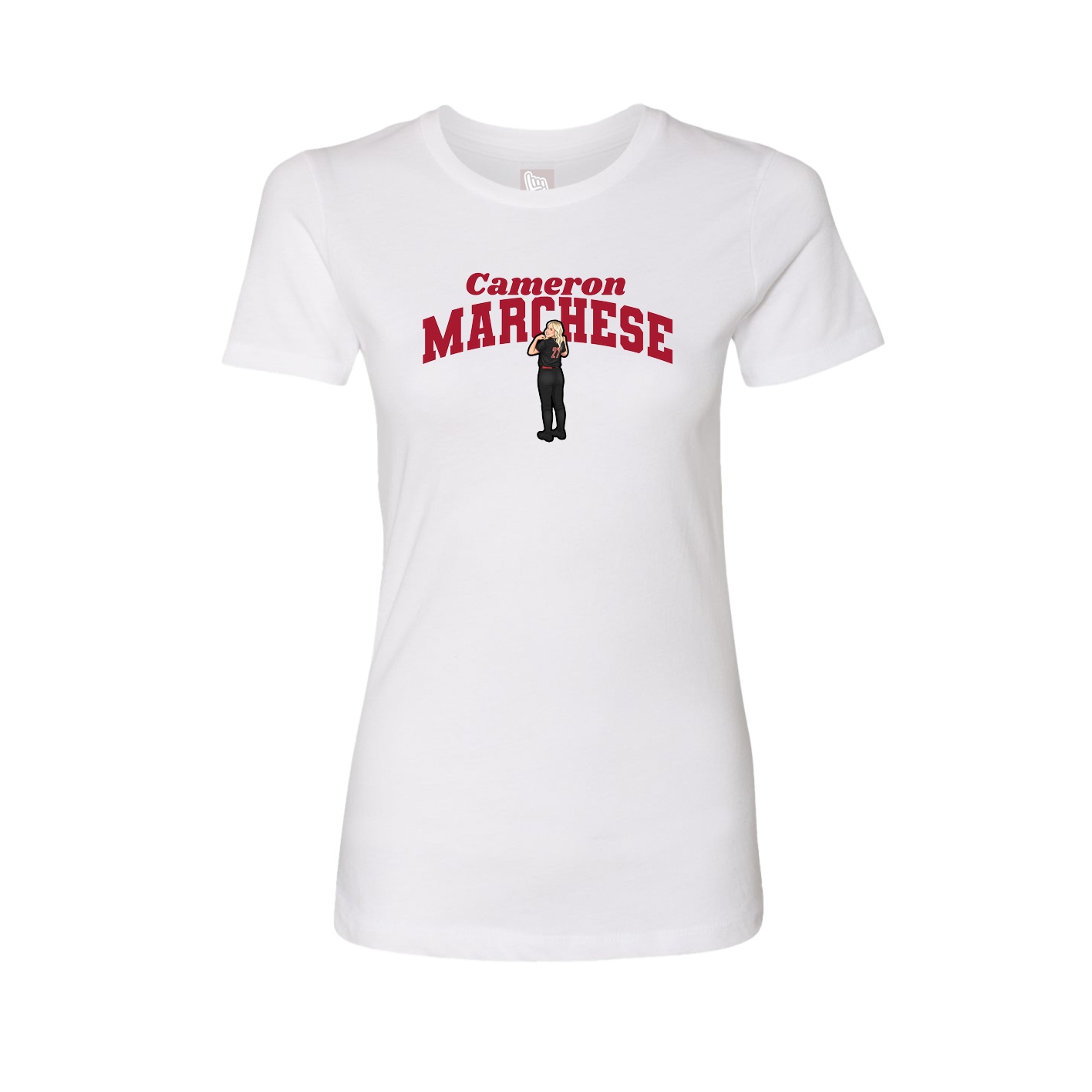Fitted Women's Tee — Signature Arch in White