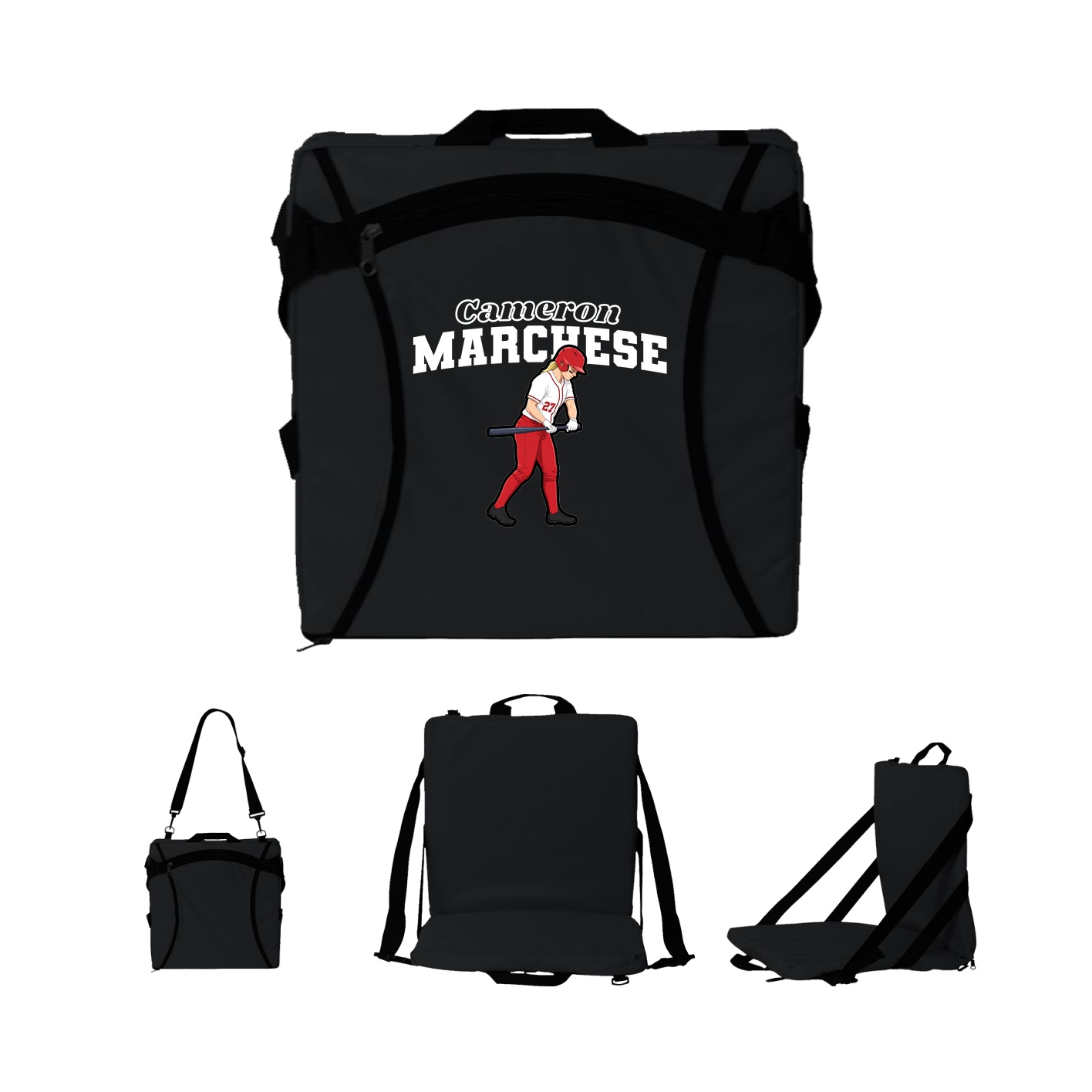 Folding Stadium Seat — Name Arch in Black