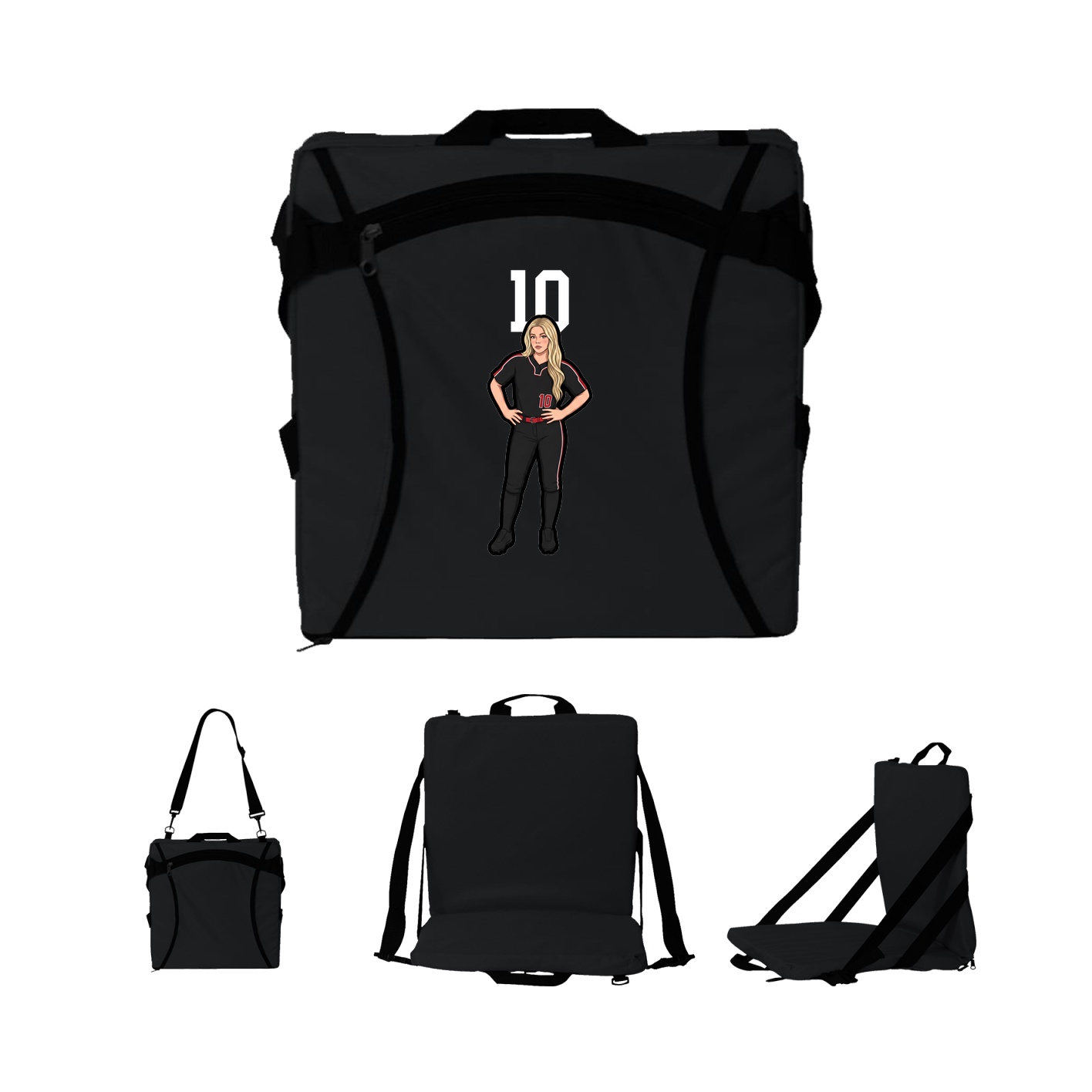 Folding Stadium Seat — Number Top in Black