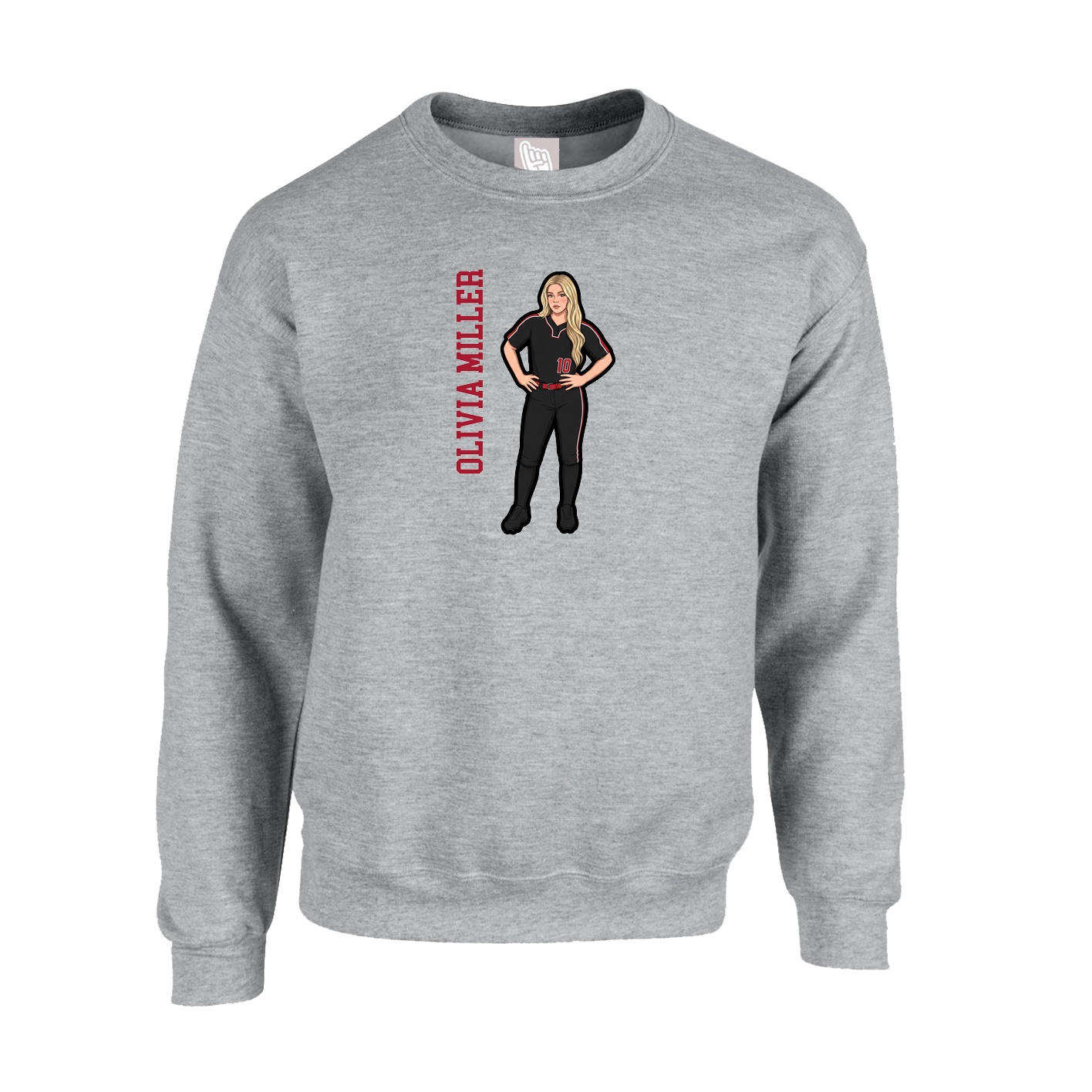 Fleece Crew — Name Vertical in Grey