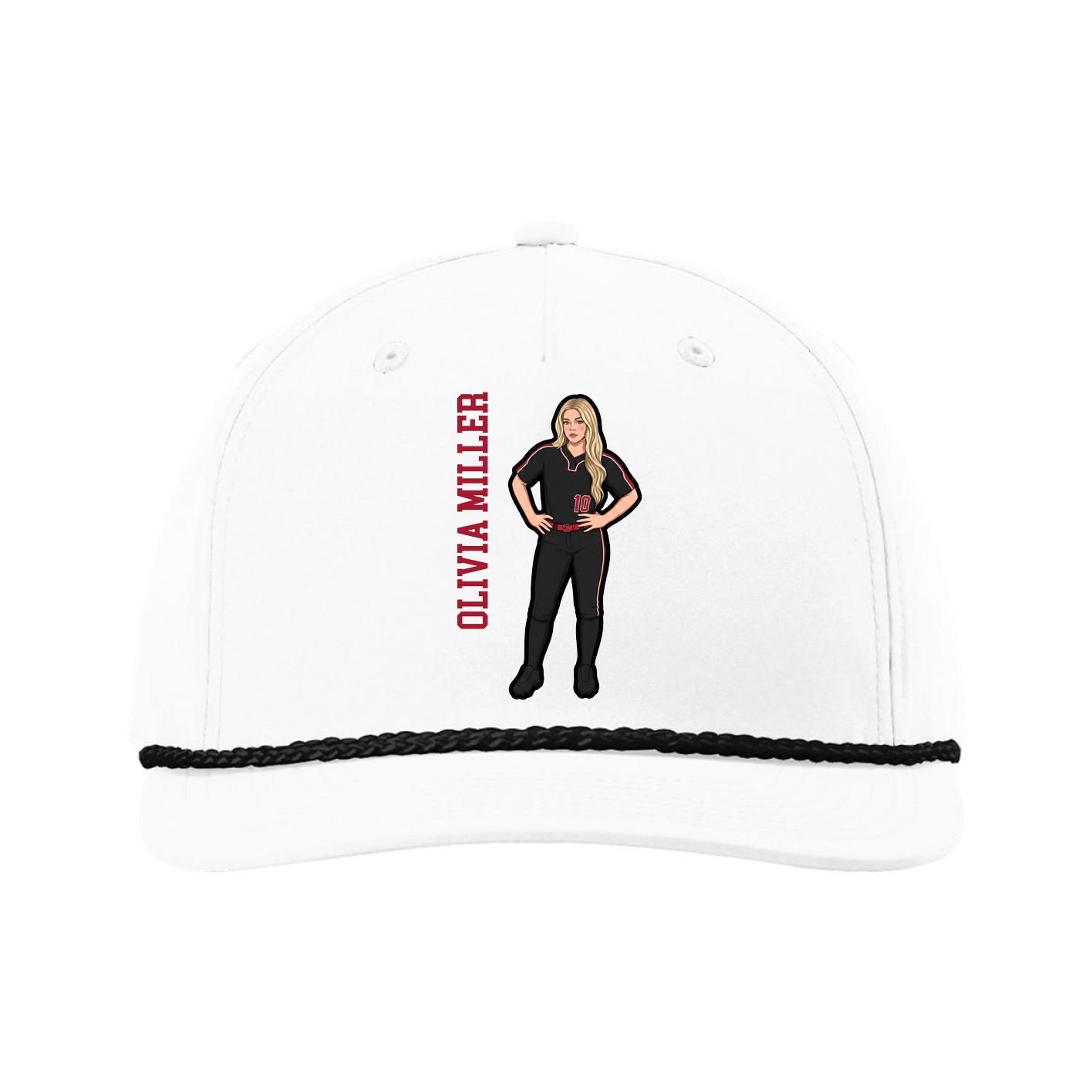 Five-Panel Classic Rope Cap — Name Vertical in White