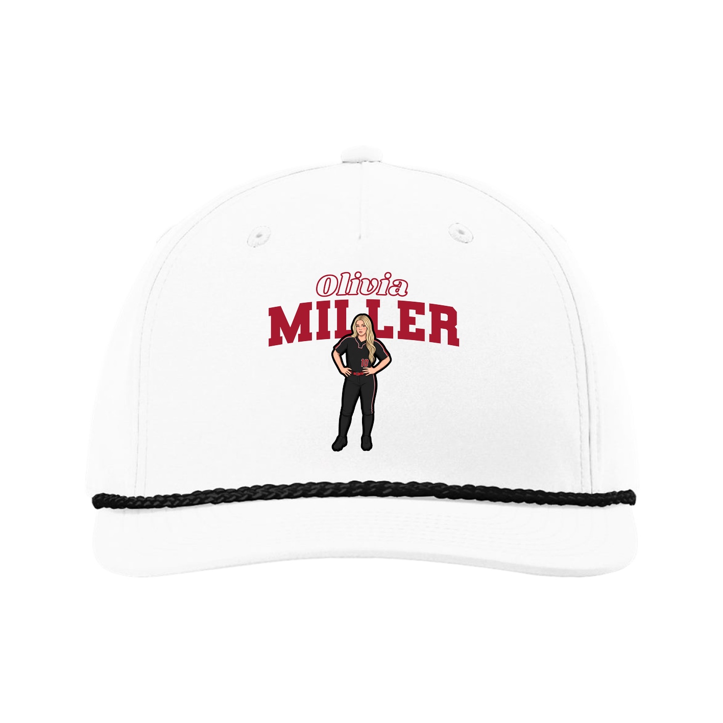 Five-Panel Classic Rope Cap — Name Arch in White