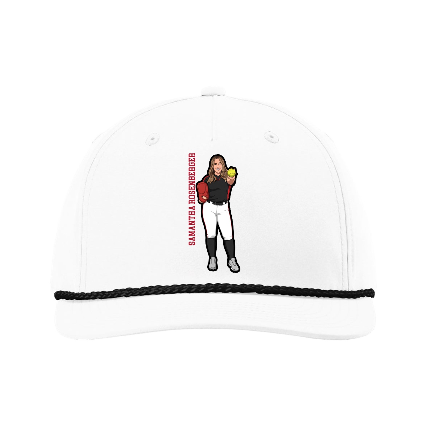 Five-Panel Classic Rope Cap — Name Vertical in White