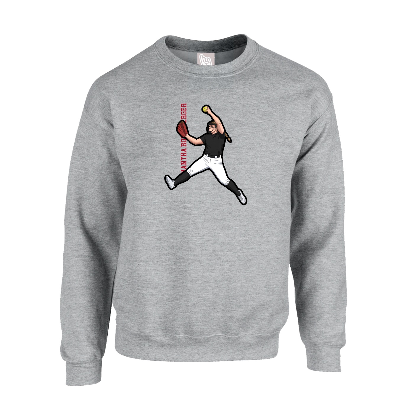 Fleece Crew — Name Vertical in Grey