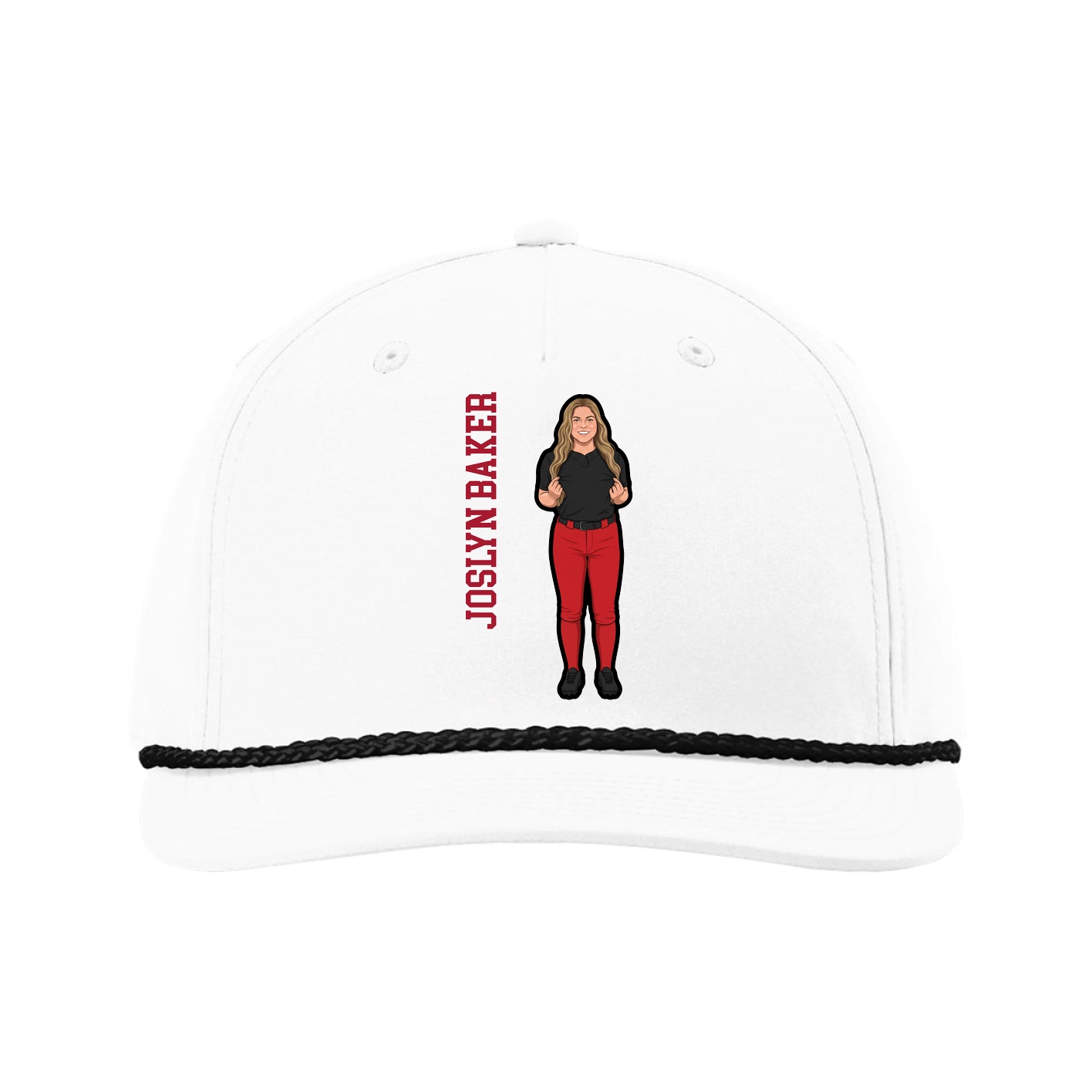 Five-Panel Classic Rope Cap — Name Vertical in White