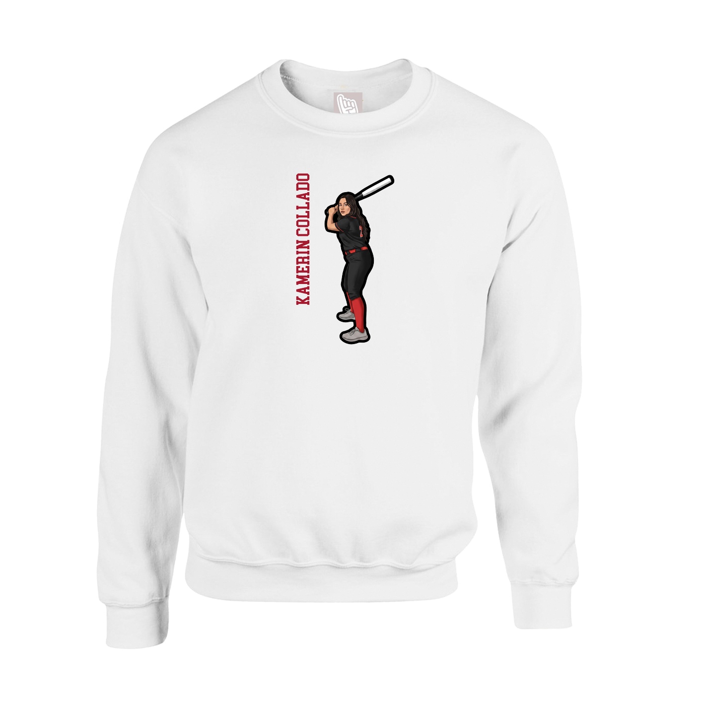Fleece Crew — Name Vertical in White