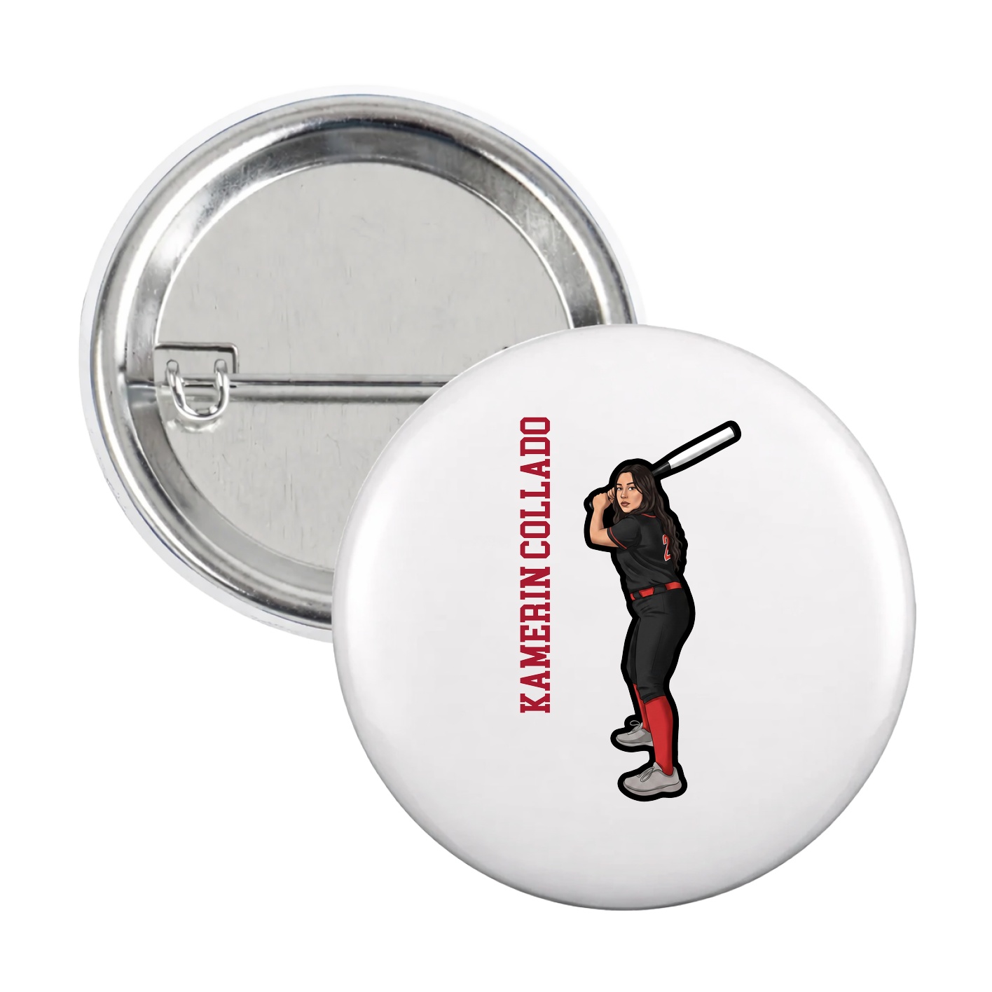 Game Day Button — Name Vertical in White