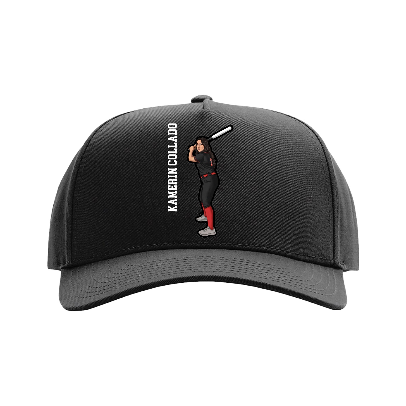 Full Fabric Five-Panel Champ Cap — Name Vertical in Black