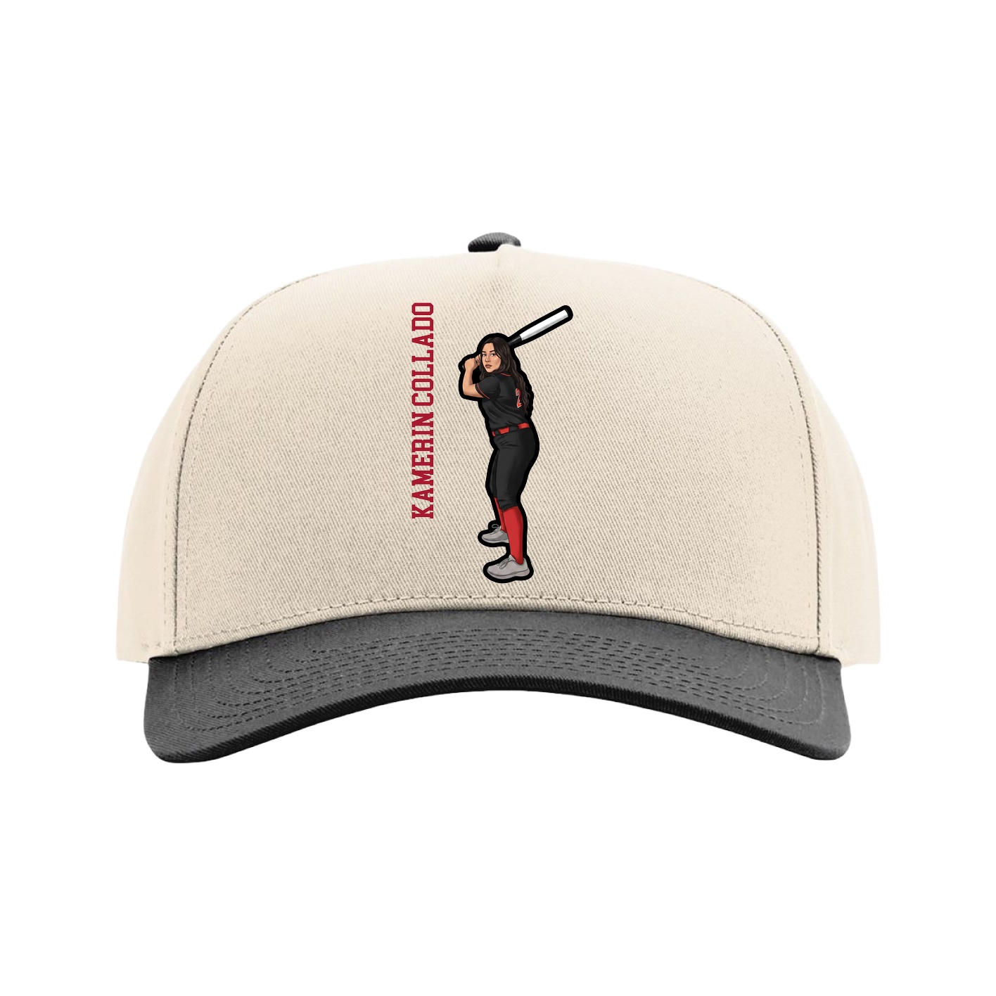 Full Fabric Five-Panel Champ Cap — Name Vertical in Cream/Black
