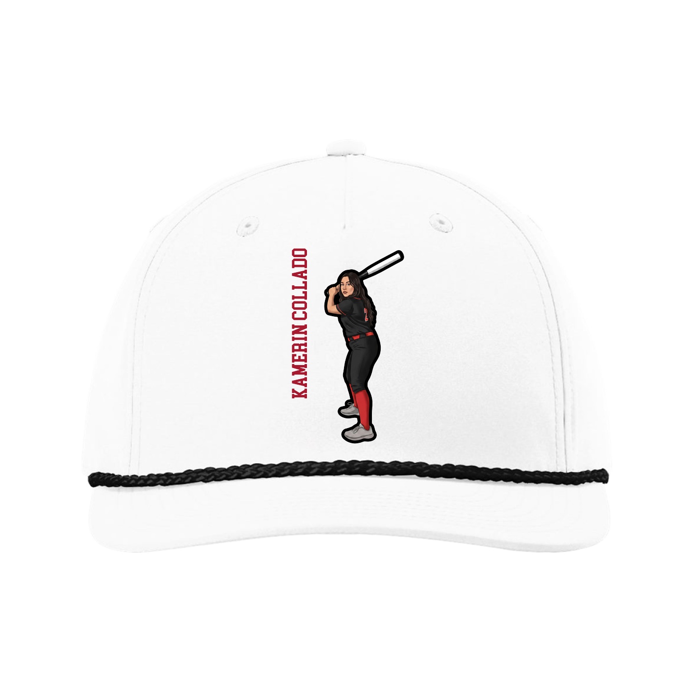 Five-Panel Classic Rope Cap — Name Vertical in White