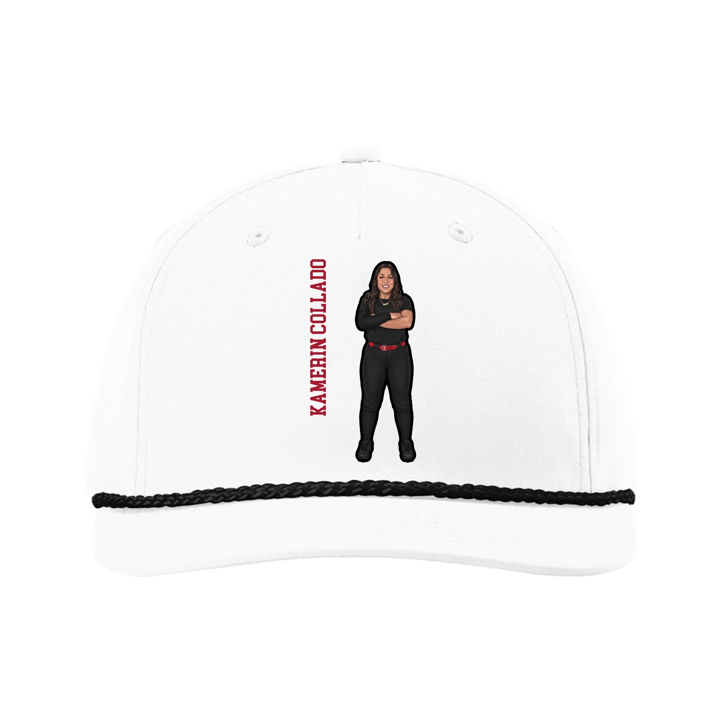 Five-Panel Classic Rope Cap — Name Vertical in White