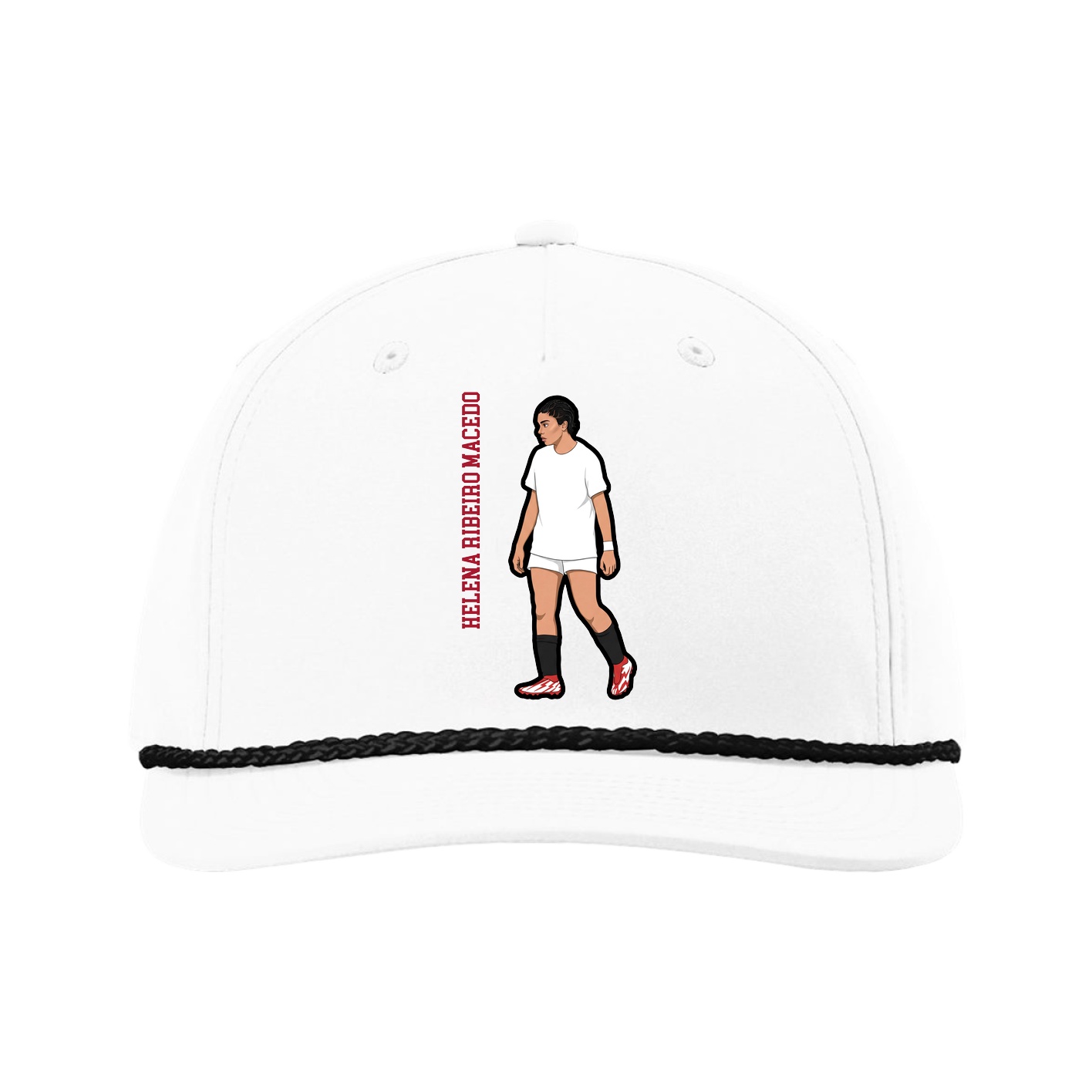 Five-Panel Classic Rope Cap — Name Vertical in White