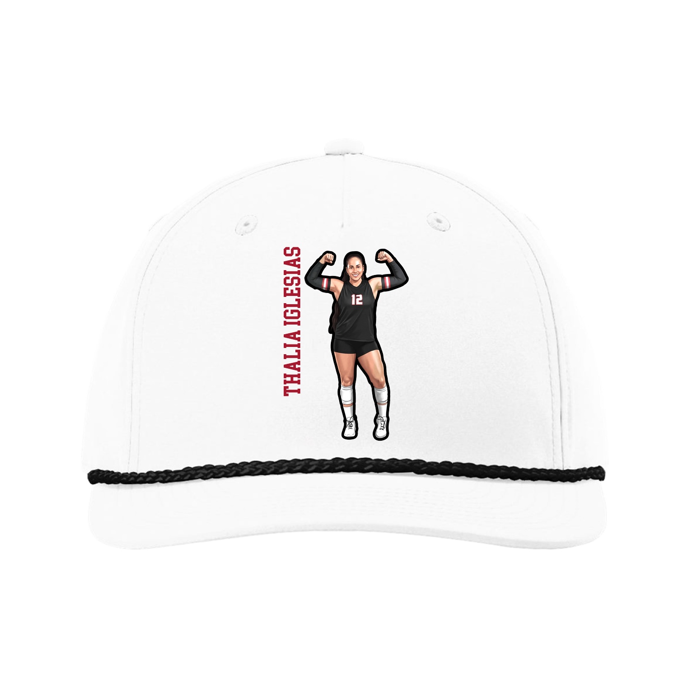 Five-Panel Classic Rope Cap — Name Vertical in White