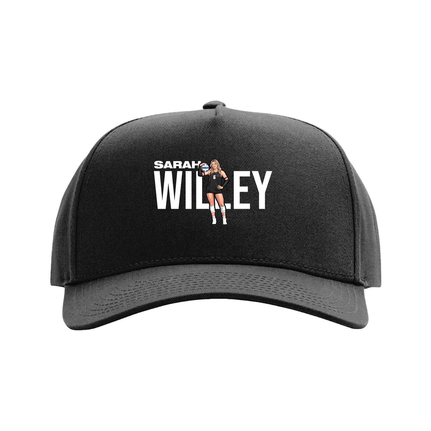 Full Fabric Five-Panel Champ Cap — Player Name in Black