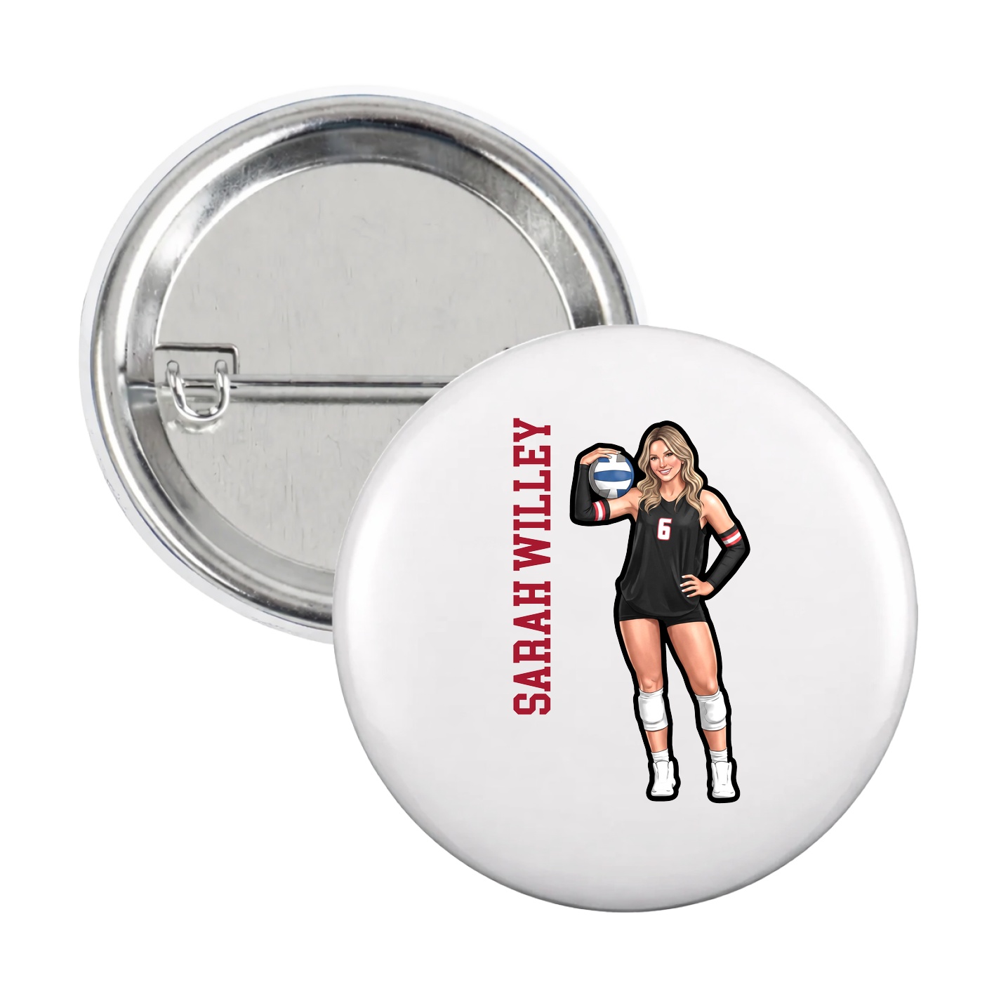 Game Day Button — Name Vertical in White