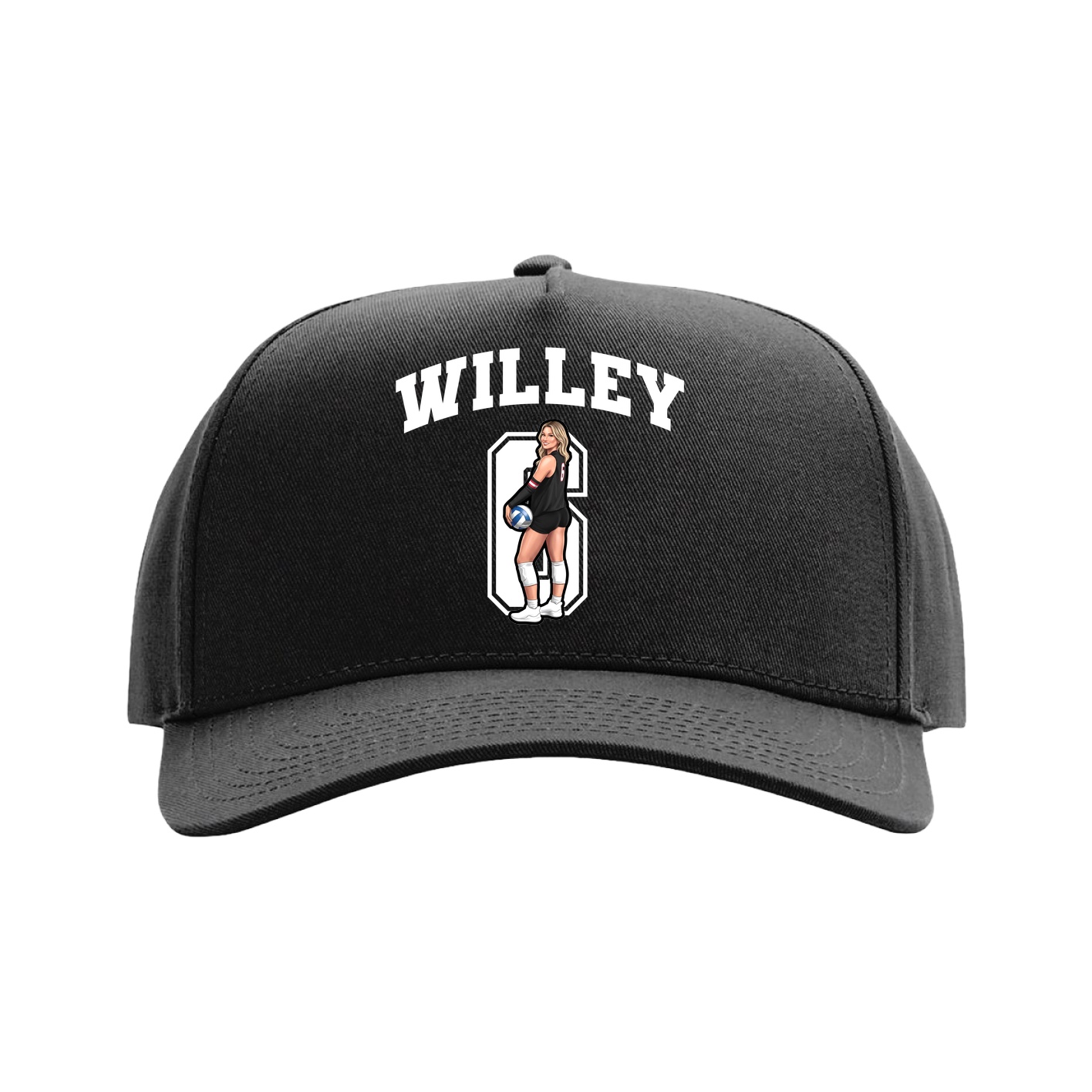 Full Fabric Five-Panel Champ Cap — Number in Black
