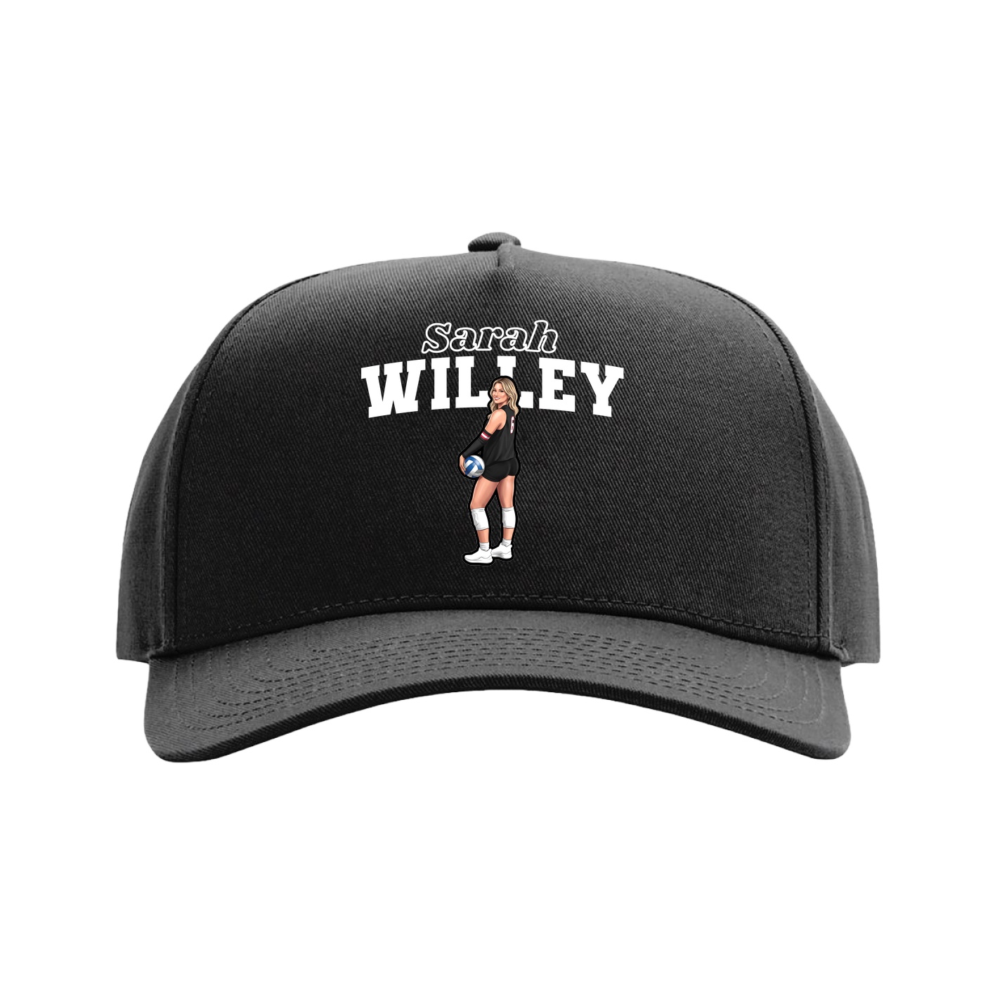 Full Fabric Five-Panel Champ Cap — Name Arch in Black