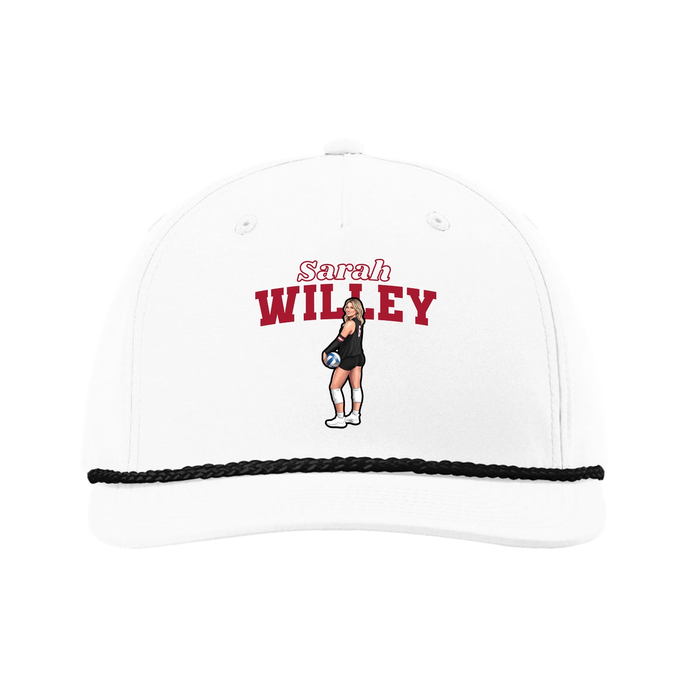 Five-Panel Classic Rope Cap — Name Arch in White