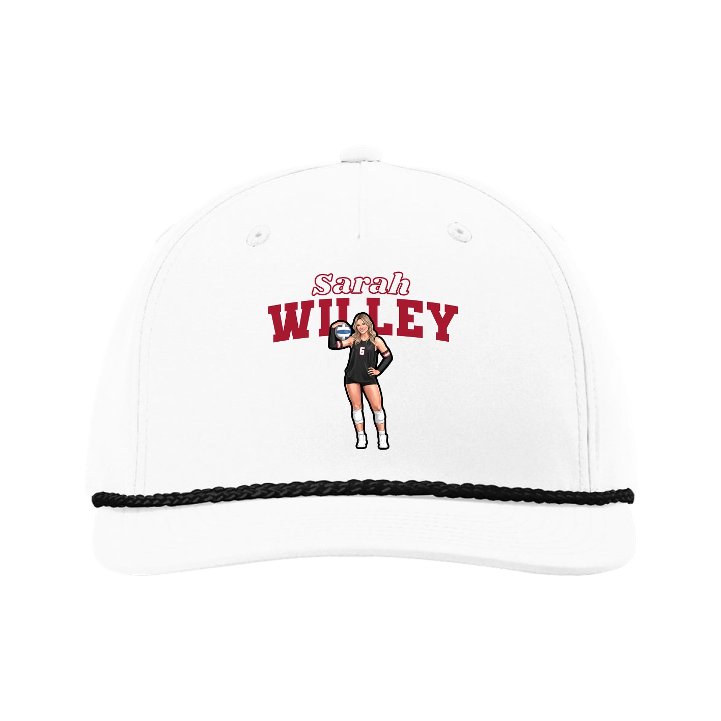 Five-Panel Classic Rope Cap — Name Arch in White