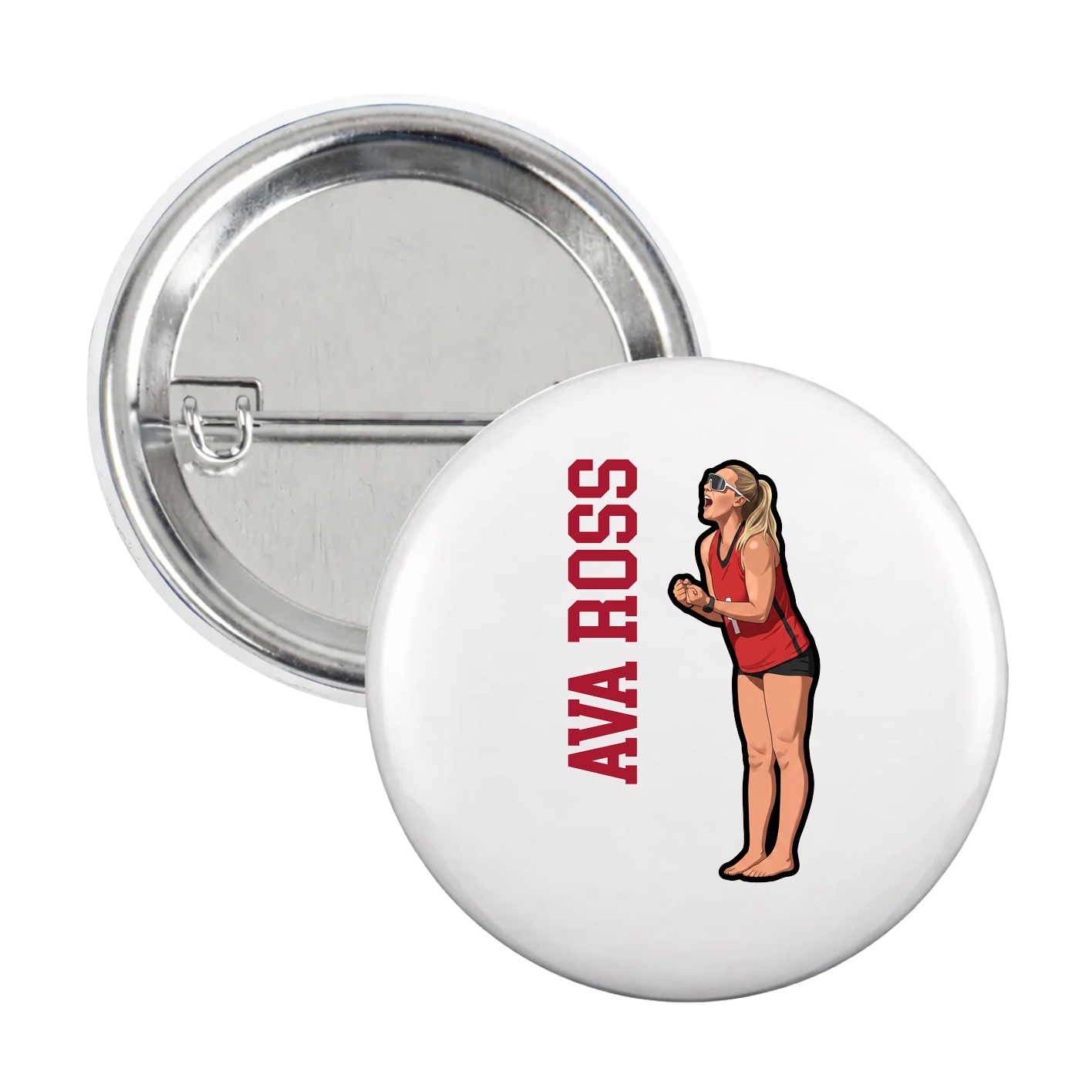 Game Day Button — Name Vertical in White
