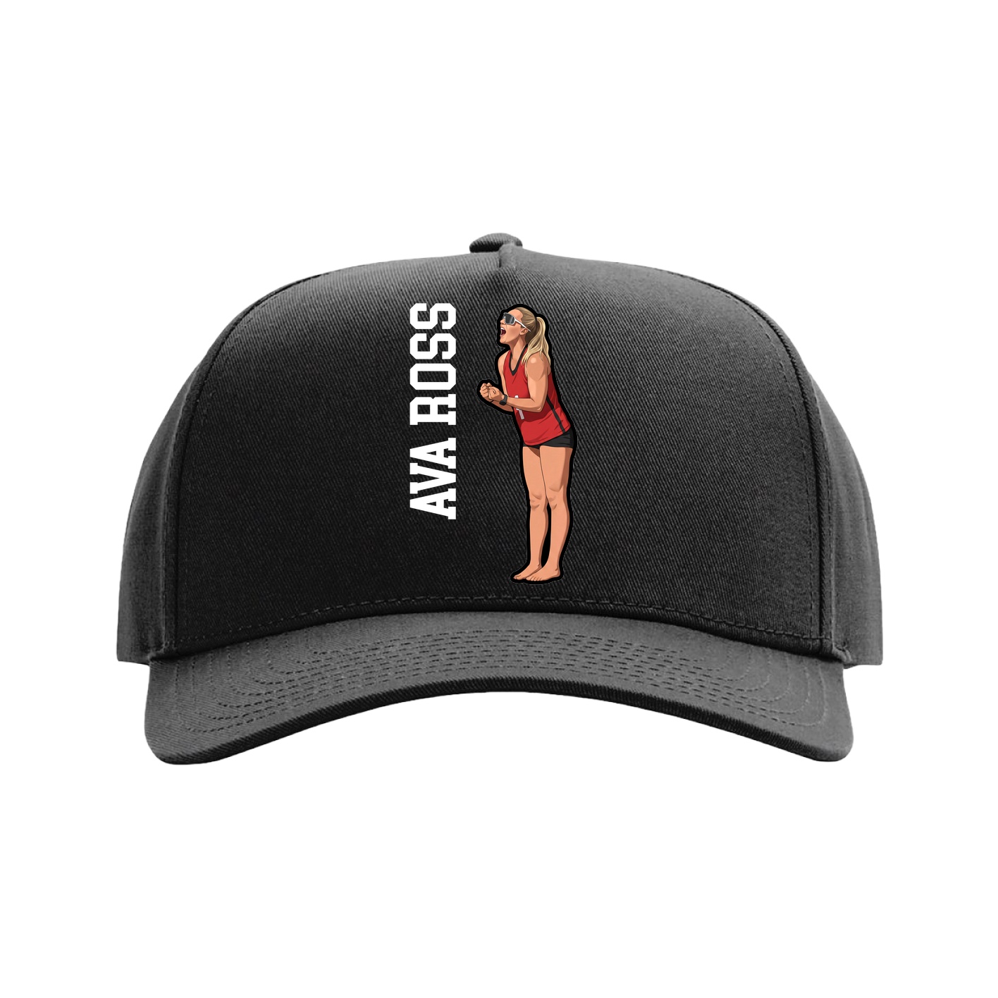 Full Fabric Five-Panel Champ Cap — Name Vertical in Black
