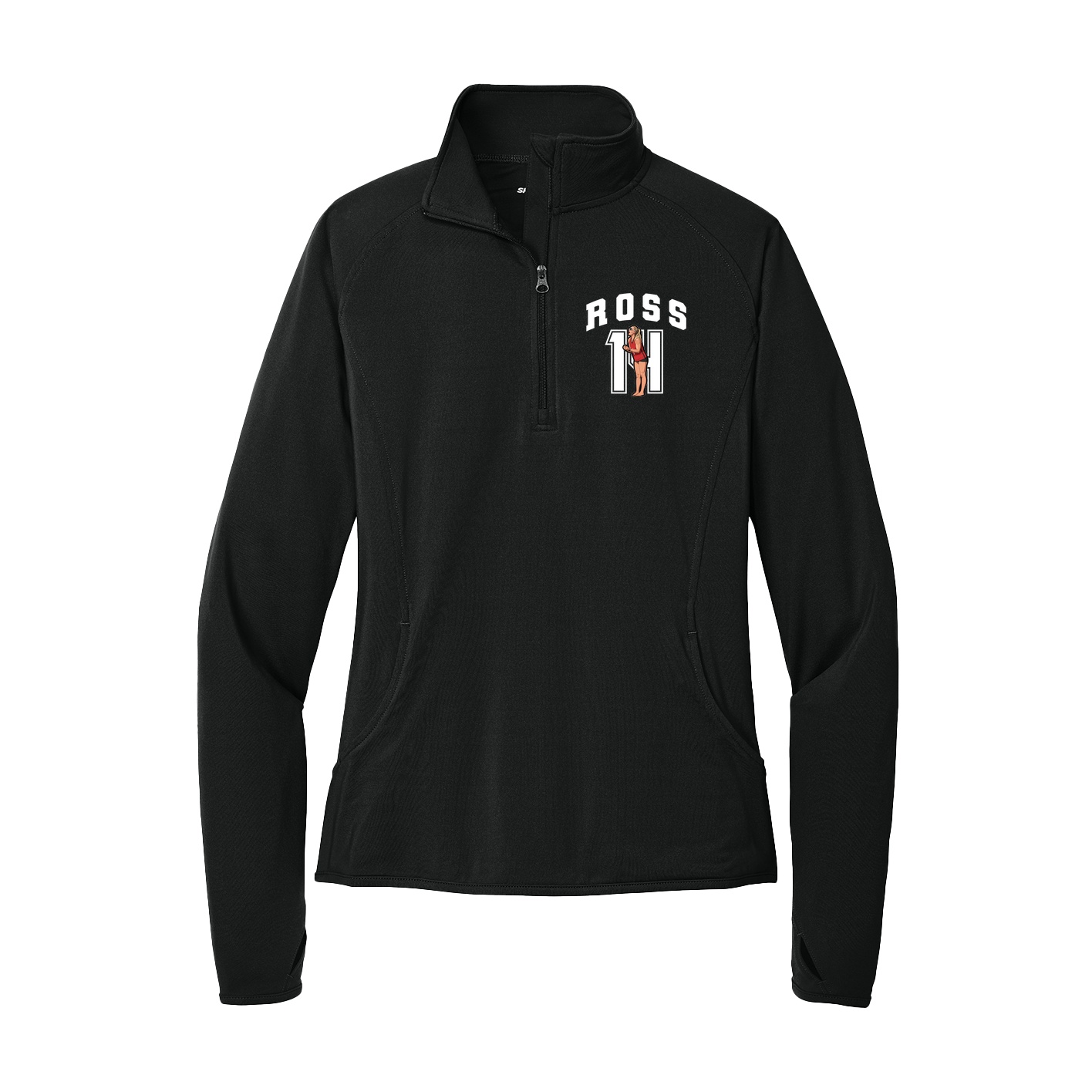 Women's Q-Zip Pullover — Number in Black