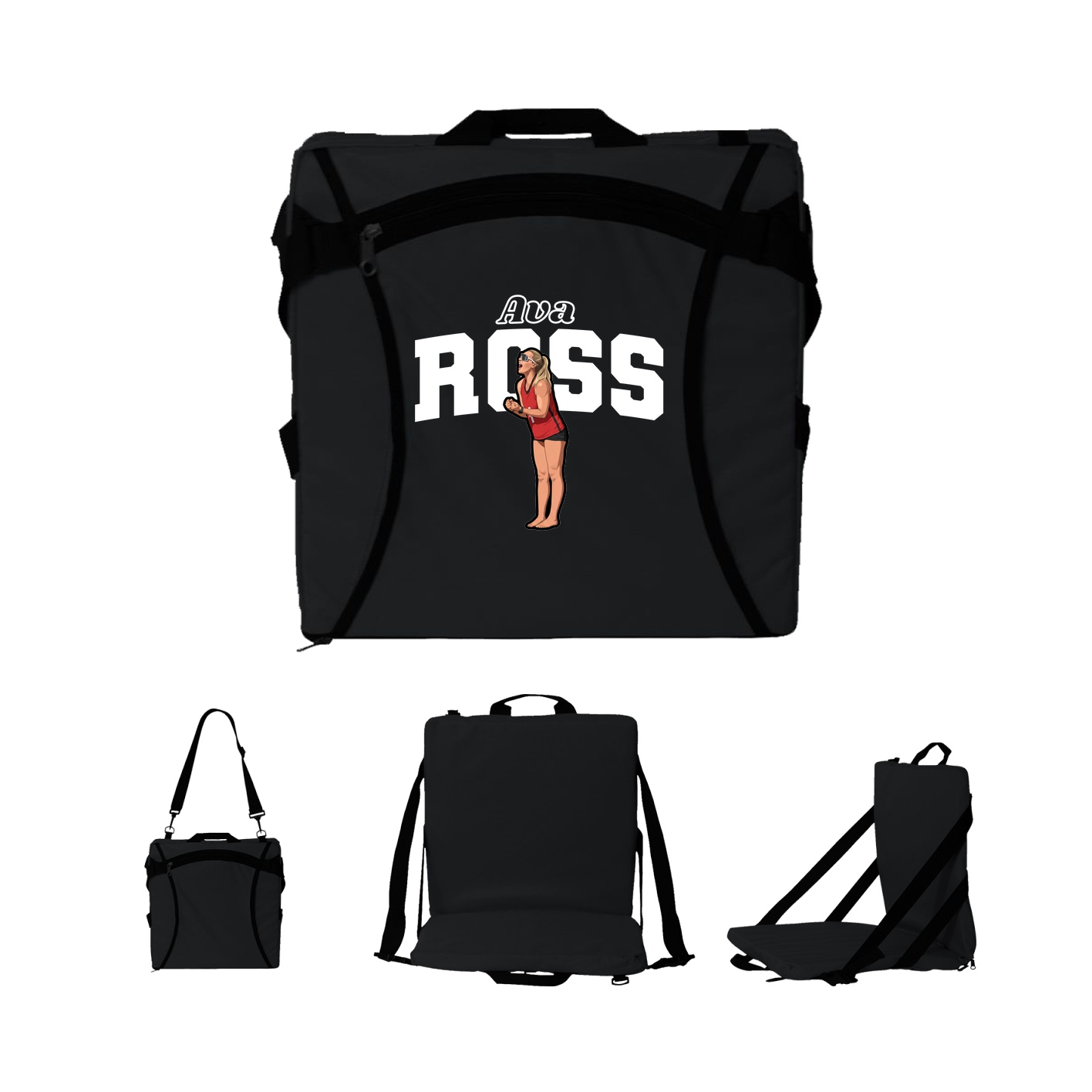 Folding Stadium Seat — Name Arch in Black