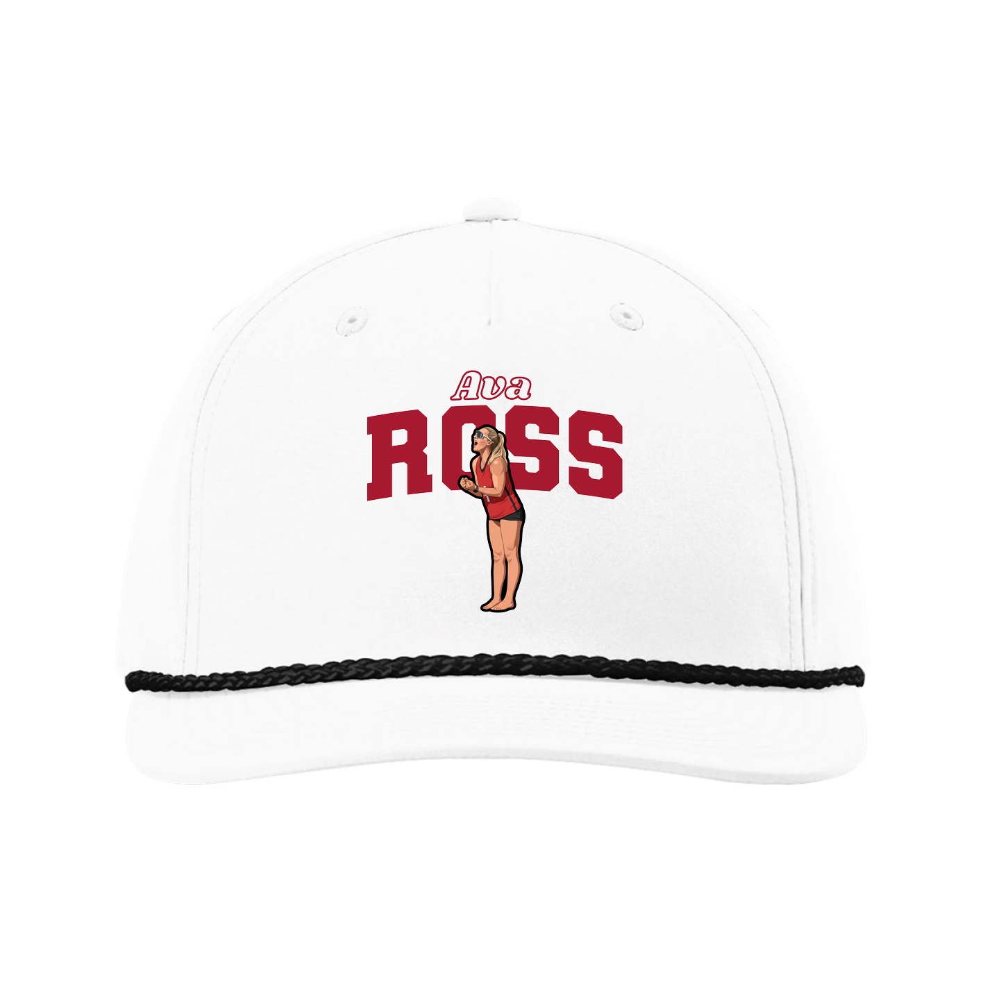 Five-Panel Classic Rope Cap — Name Arch in White