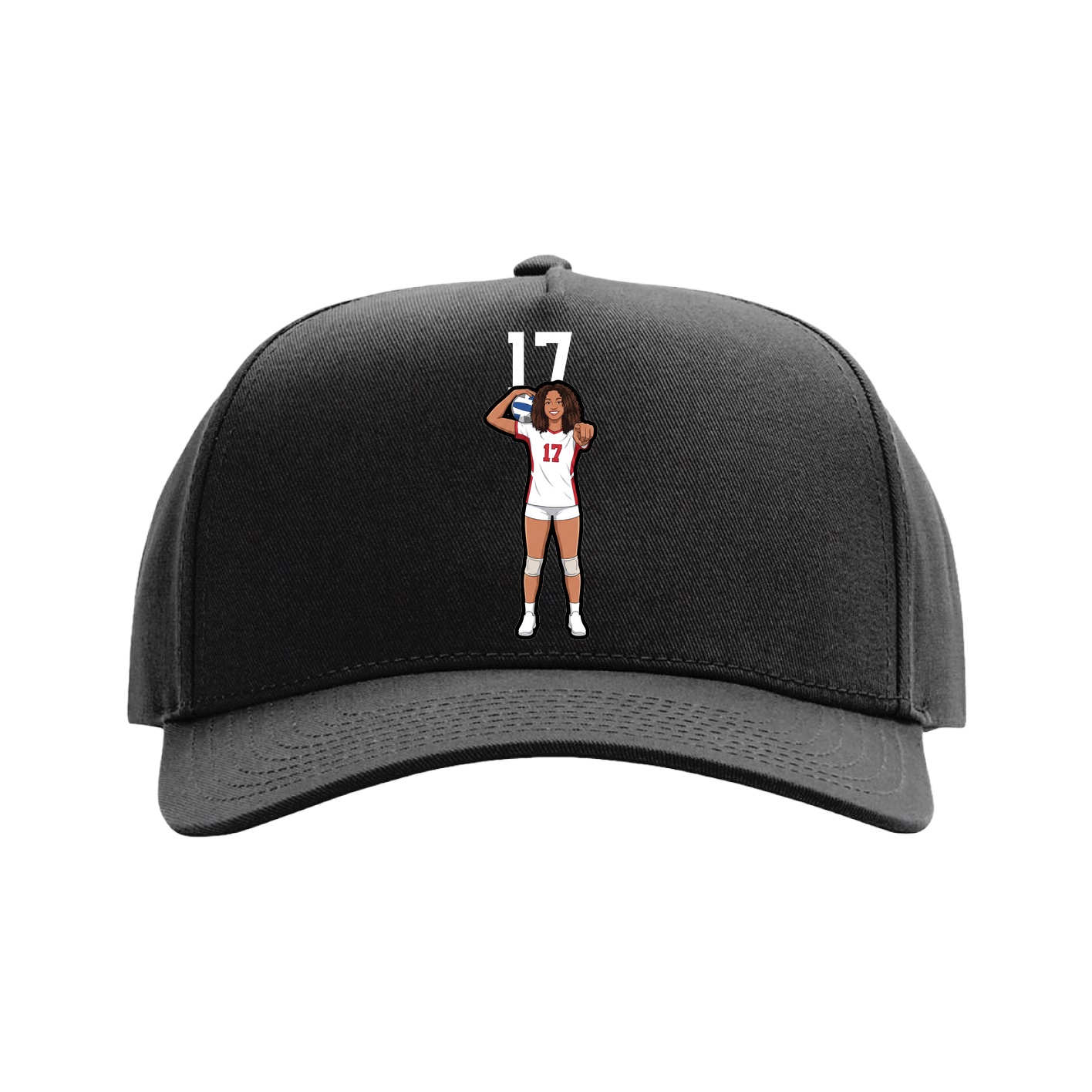 Full Fabric Five-Panel Champ Cap — Number Top in Black