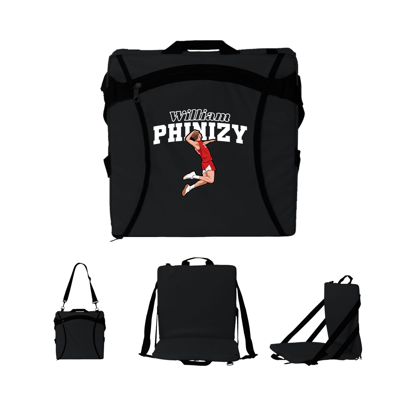 Folding Stadium Seat — Name Arch in Black