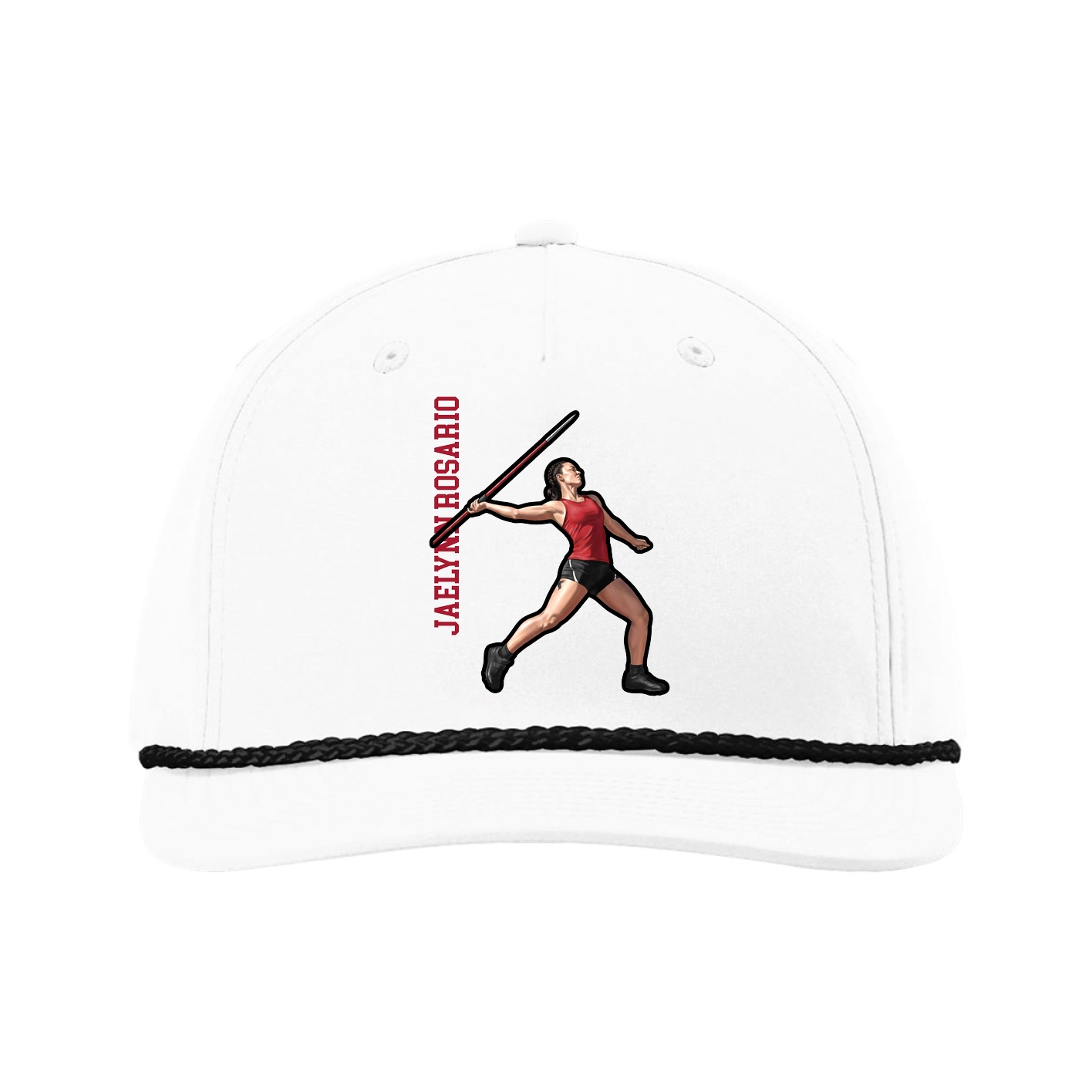 Five-Panel Classic Rope Cap — Name Vertical in White
