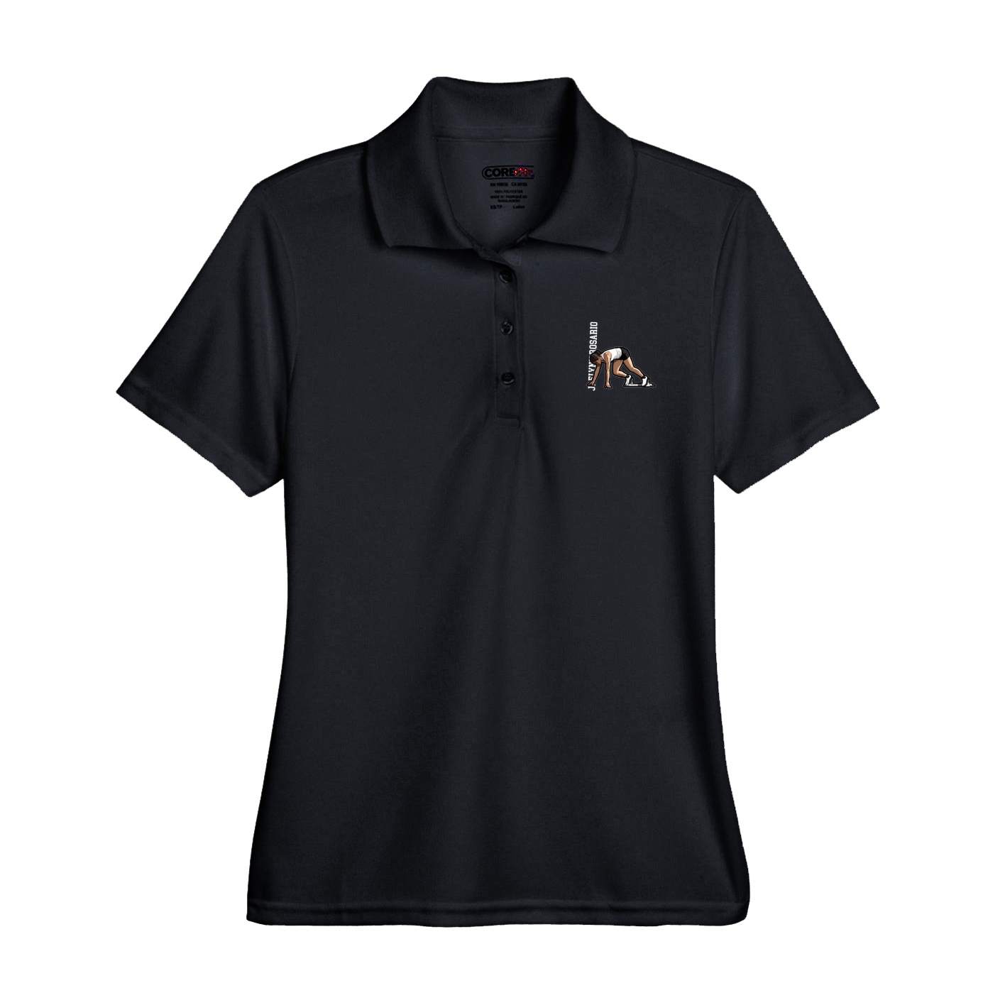 Womens Performance Polo — Name Vertical in Black