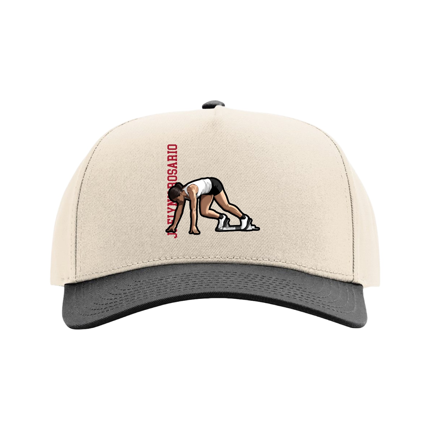 Full Fabric Five-Panel Champ Cap — Name Vertical in Cream/Black