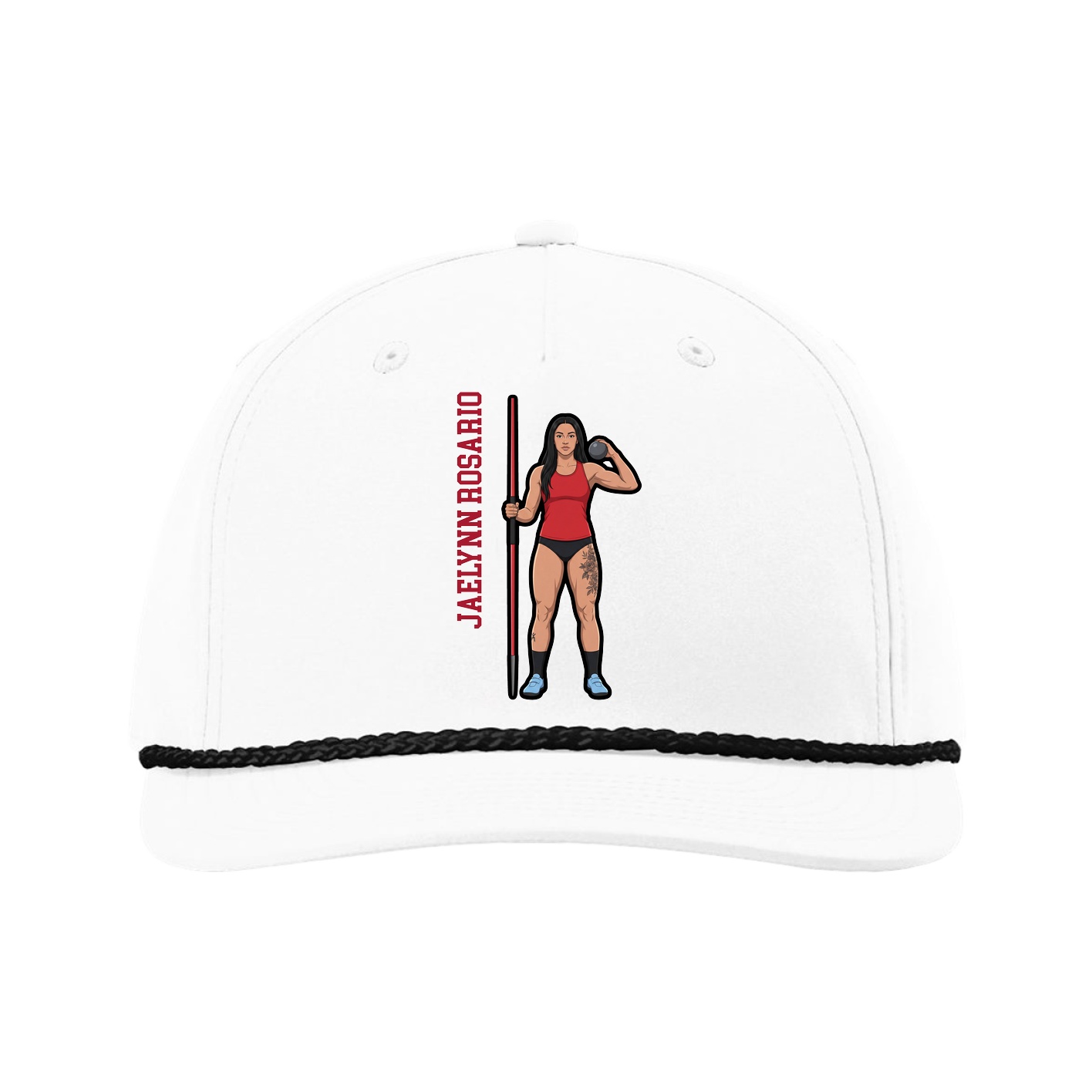 Five-Panel Classic Rope Cap — Name Vertical in White