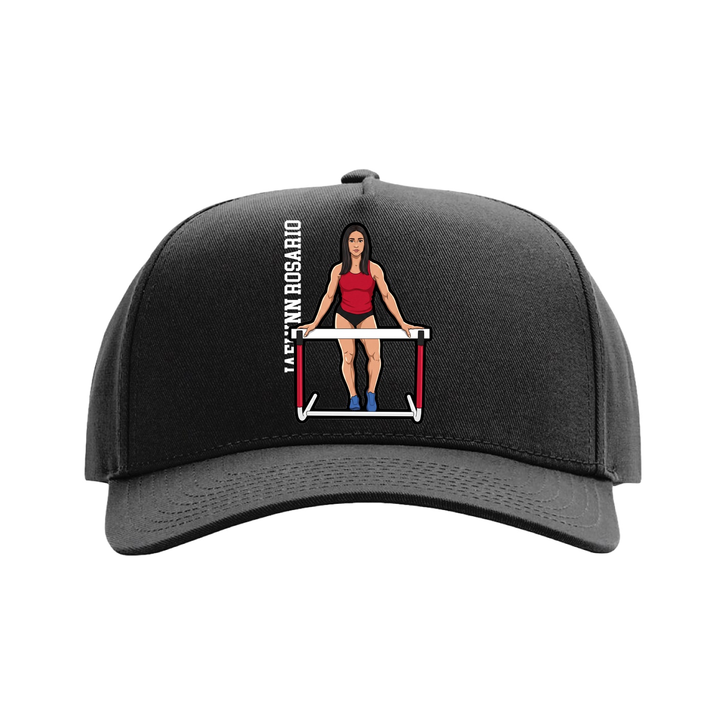 Full Fabric Five-Panel Champ Cap — Name Vertical in Black