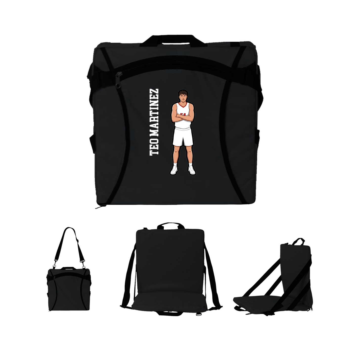 Folding Stadium Seat — Name Vertical in Black