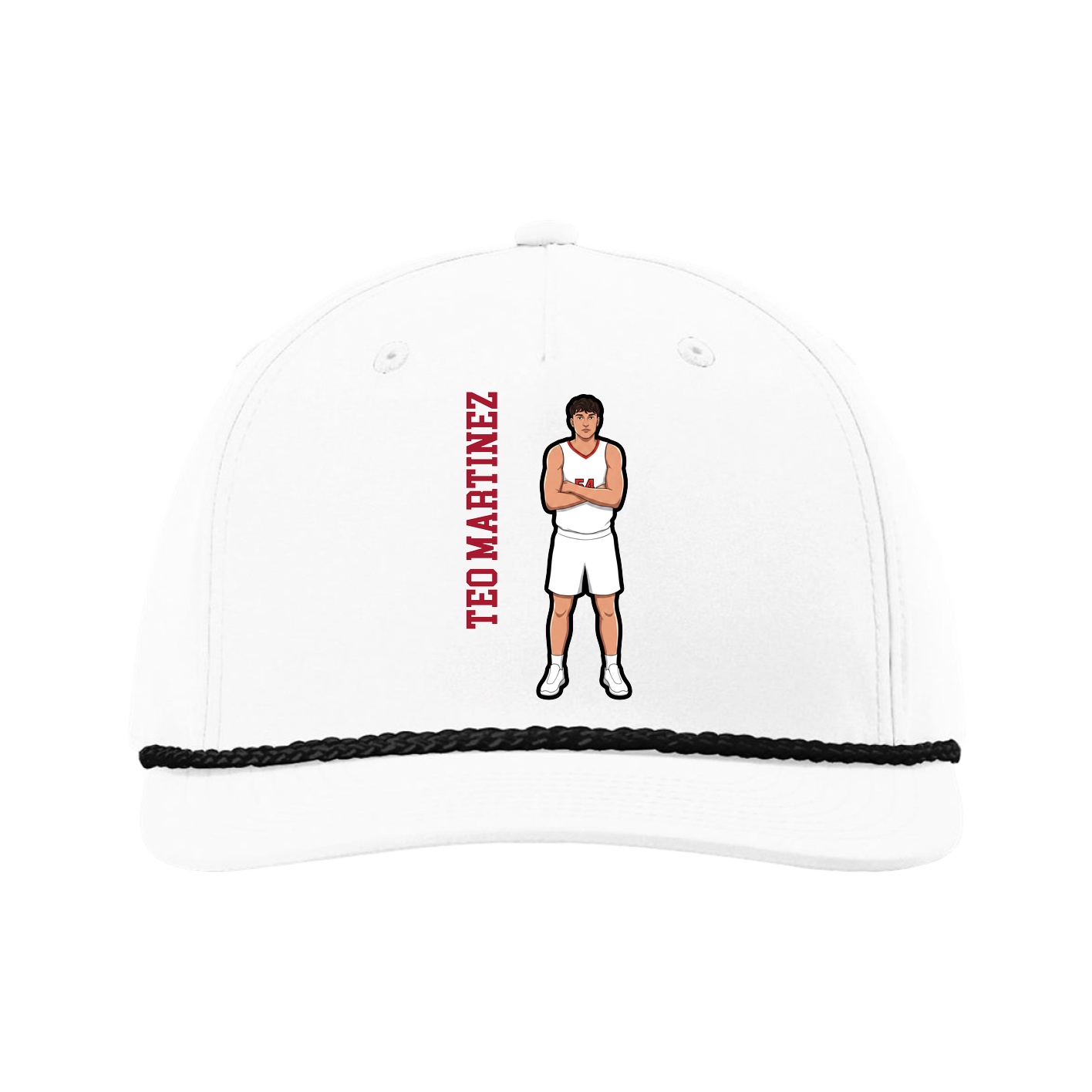 Five-Panel Classic Rope Cap — Name Vertical in White