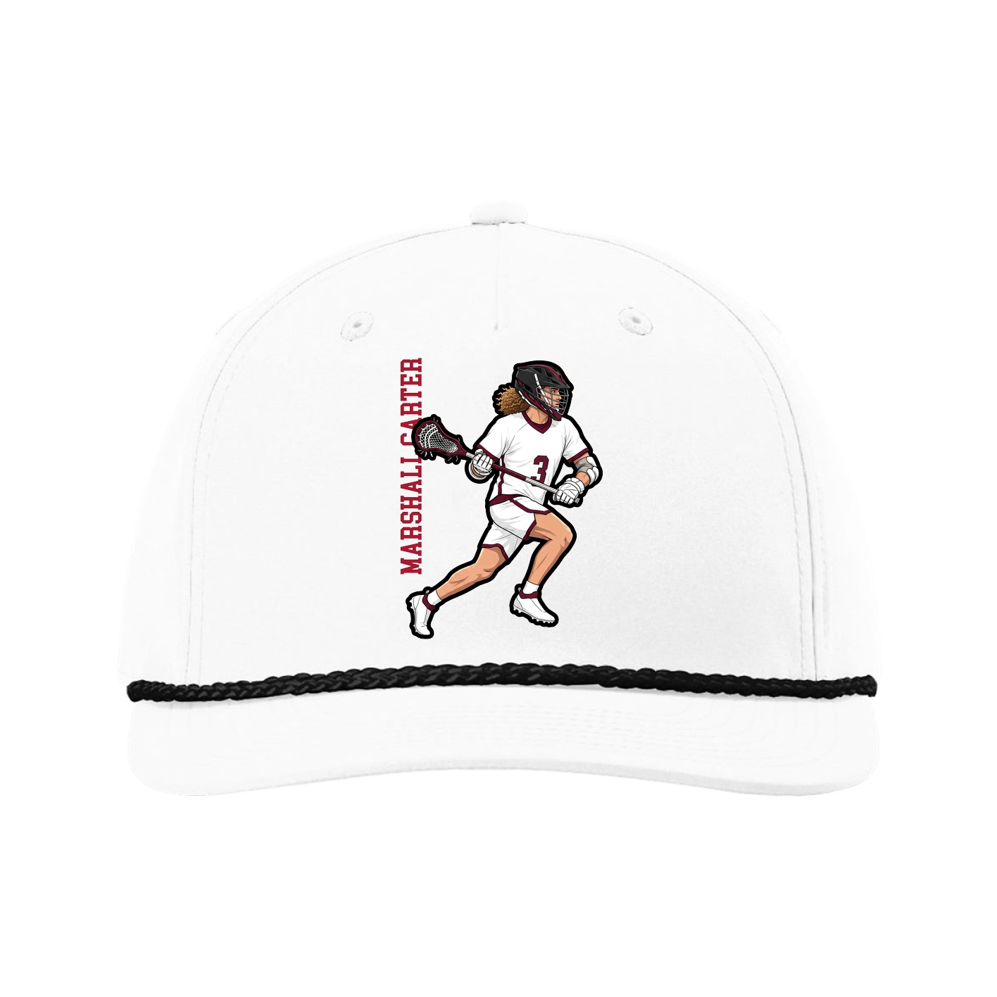Five-Panel Classic Rope Cap — Name Vertical in White
